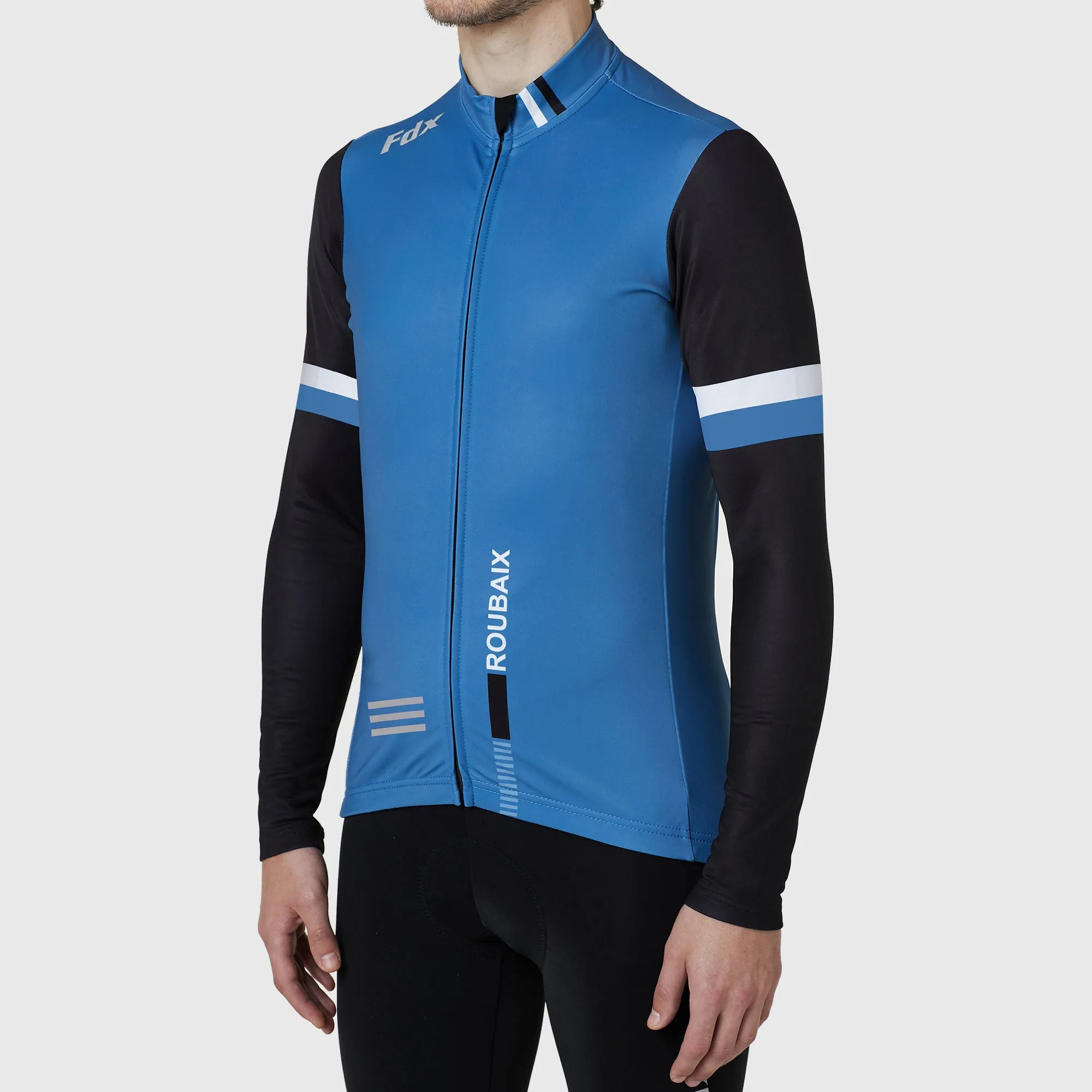 Fdx Men's & Boy's Set Limited Edition Thermal Roubaix Long Sleeve Cycling Jersey & Bib Tights - Blue