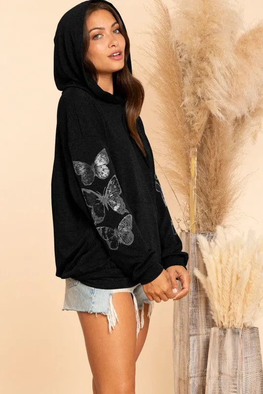 French Terry Butterfly Hoodie - Black, Heather Grey or Off White