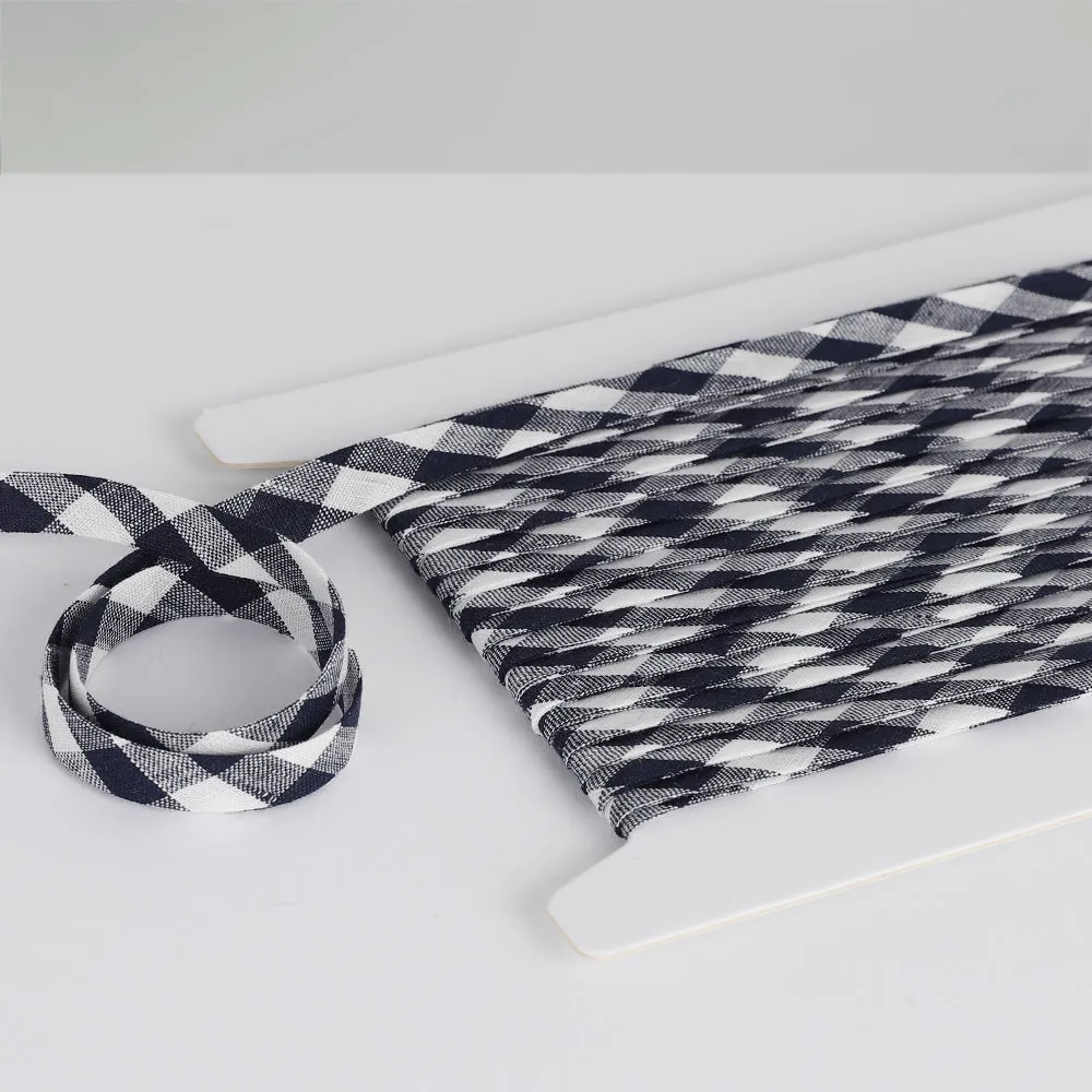 Gingham Linen Bias Binding - Navy