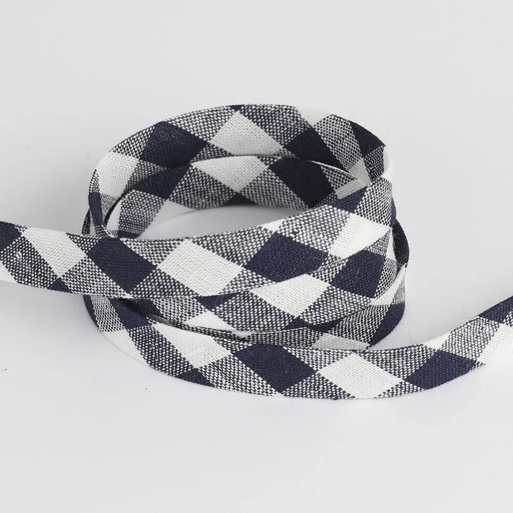 Gingham Linen Bias Binding - Navy