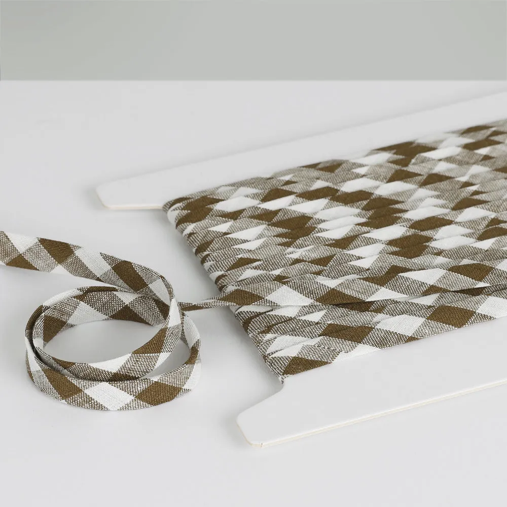 Gingham Linen Bias Binding - Olive