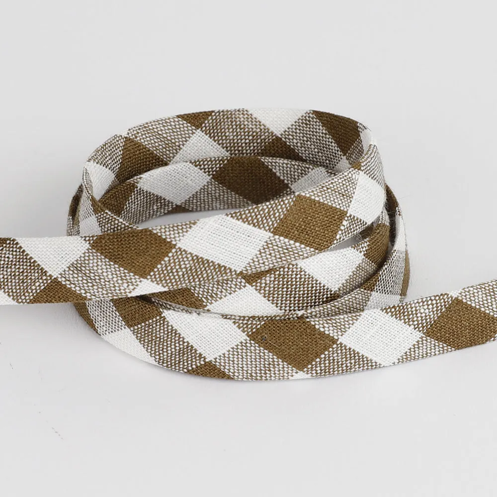 Gingham Linen Bias Binding - Olive