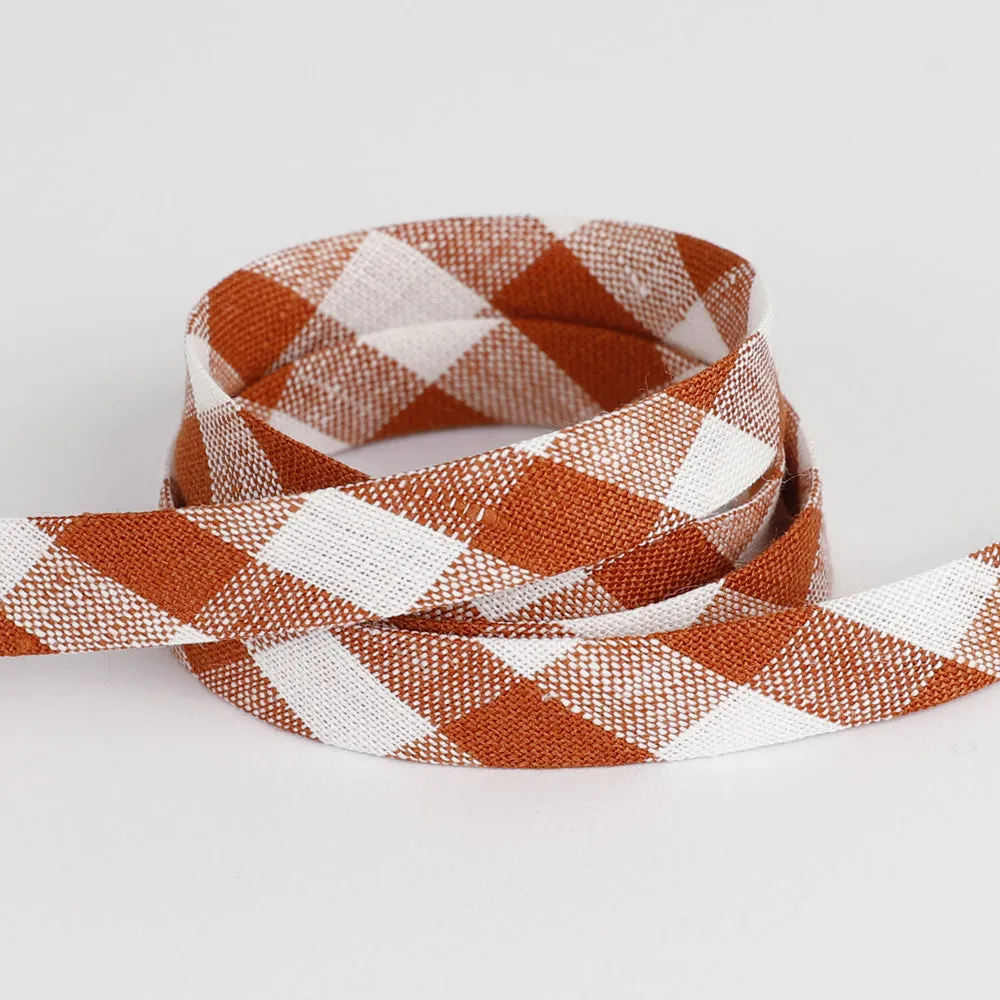 Gingham Linen Bias Binding - Paprika