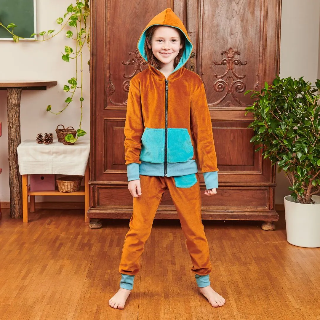 Girls sweatpants "Nicki Caramel | Nicki Pagoda Blue" - 100% organic cotton