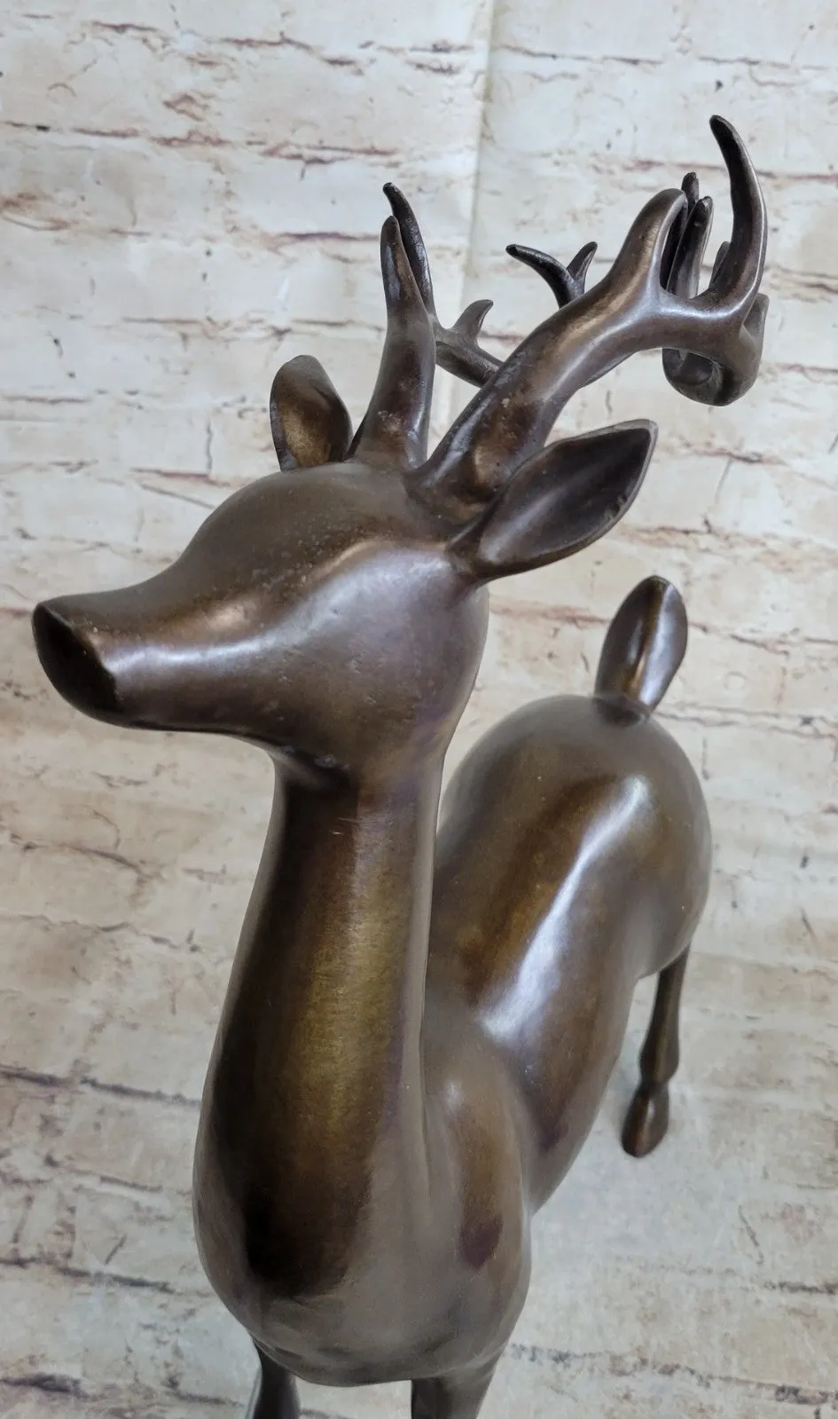 Handcrafted Chalet Art Stag Buck Deer Hunter Bronze Marble Lodge Sculpture