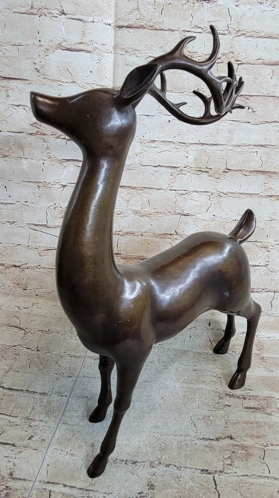 Handcrafted Chalet Art Stag Buck Deer Hunter Bronze Marble Lodge Sculpture