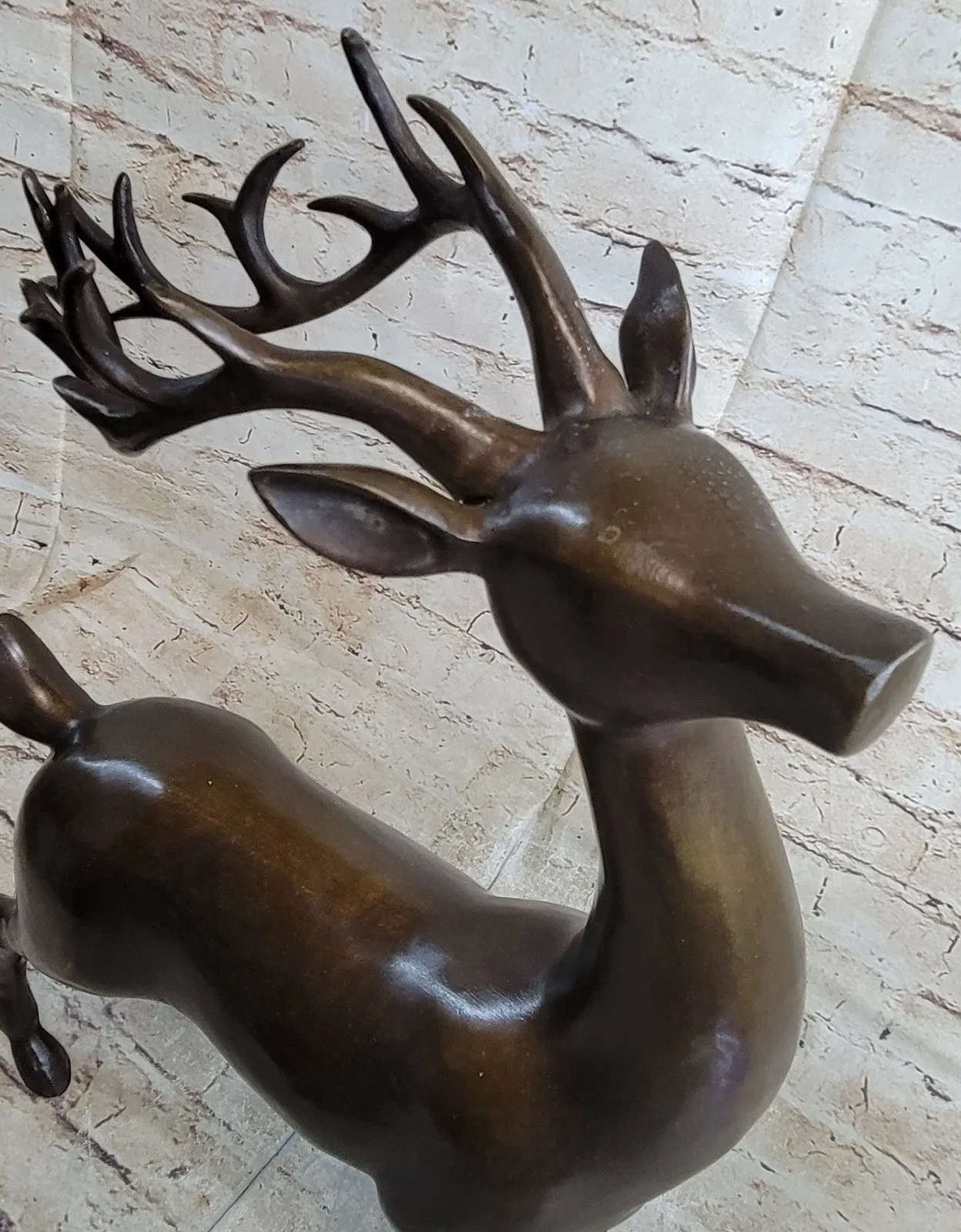 Handcrafted Chalet Art Stag Buck Deer Hunter Bronze Marble Lodge Sculpture