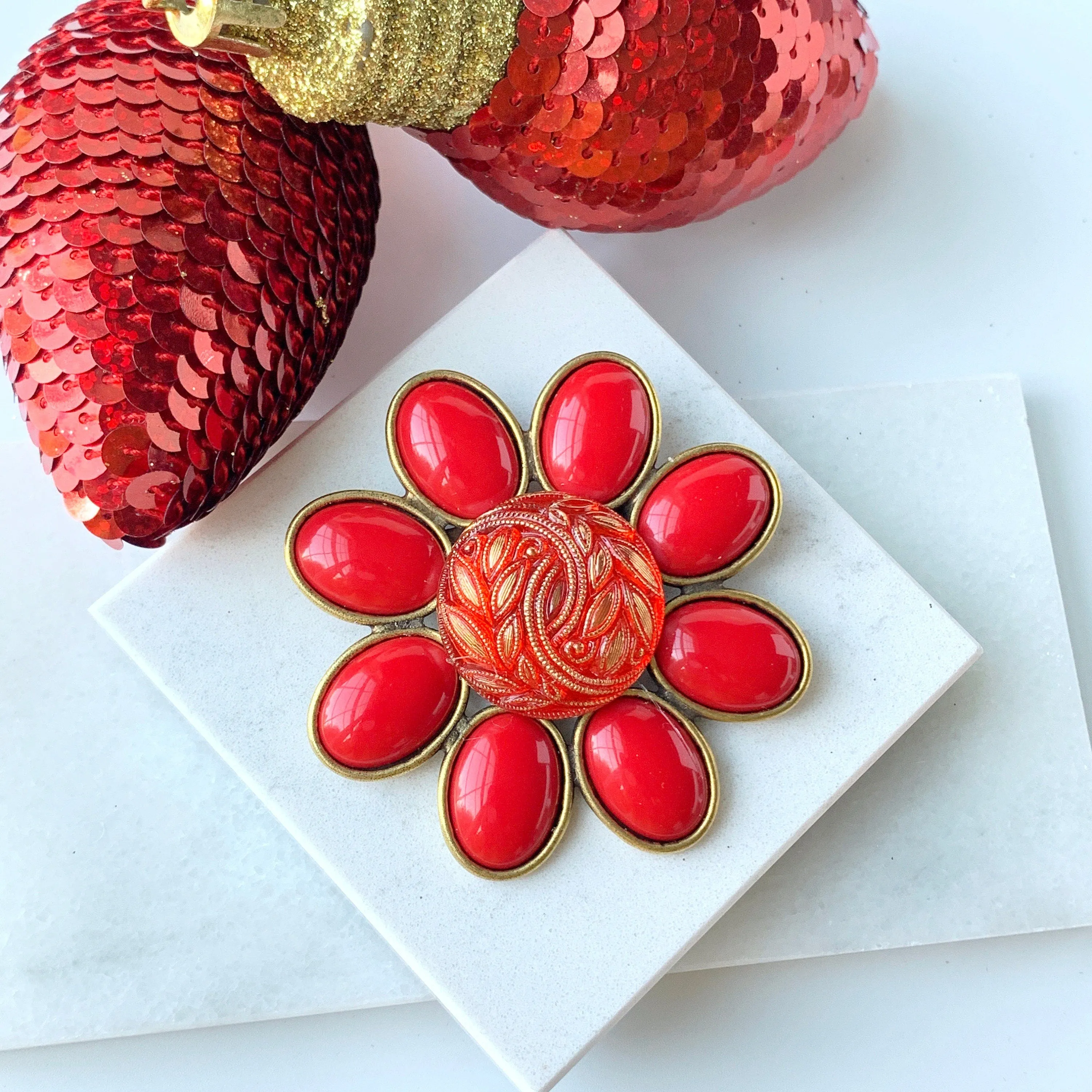 Holly Berry Red Brooch Pin