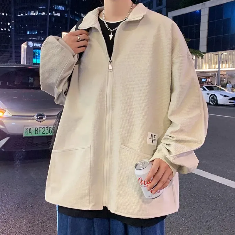 Ilooove - 2023 New Corduroy Jacket Men's Loose Oversized Coat Fashion Line Design Jakets Male Outwear Turn Down Collar Tops 5xl