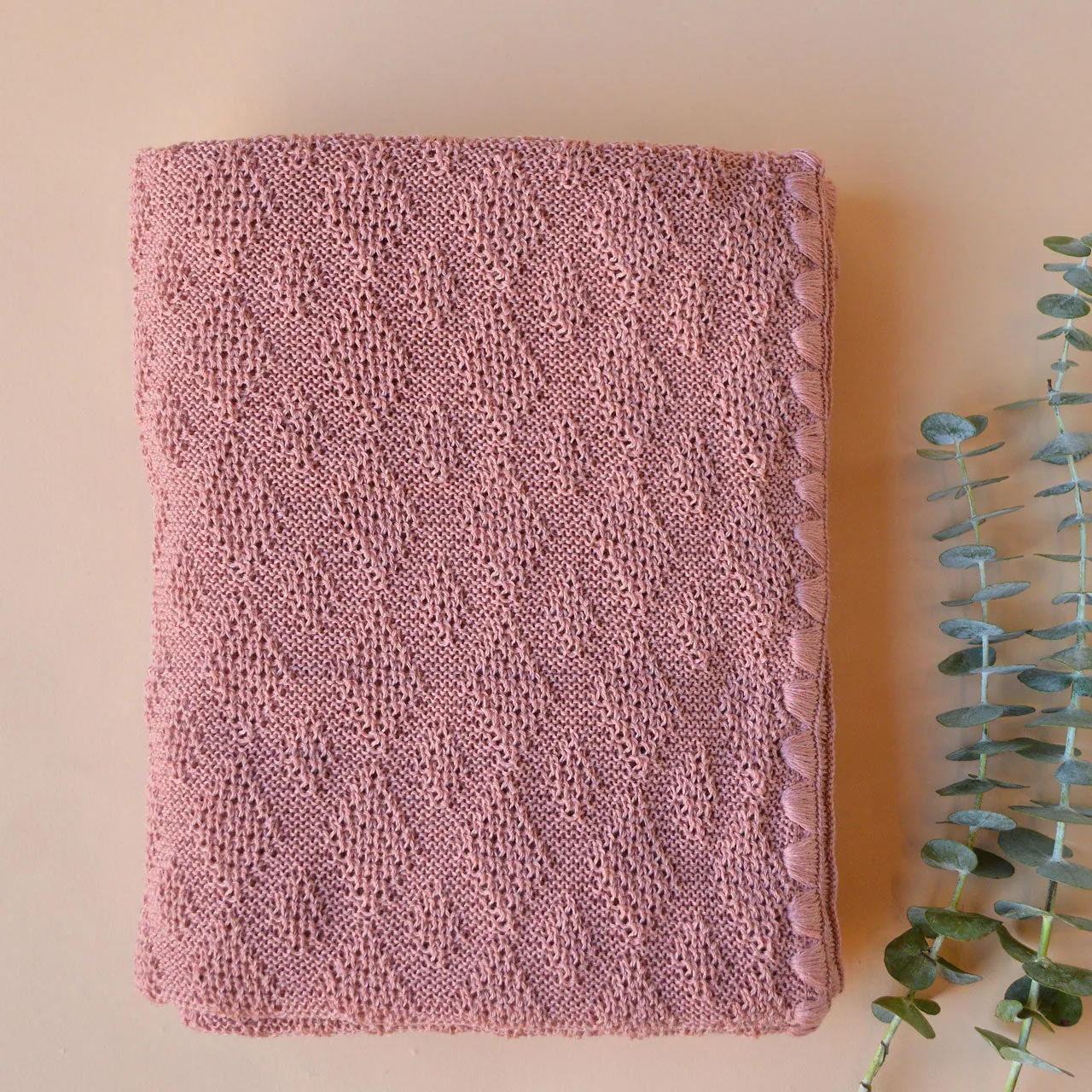 Knitted Baby Blanket in Organic Merino Wool - Rose (100x80cm) *Returning 2025