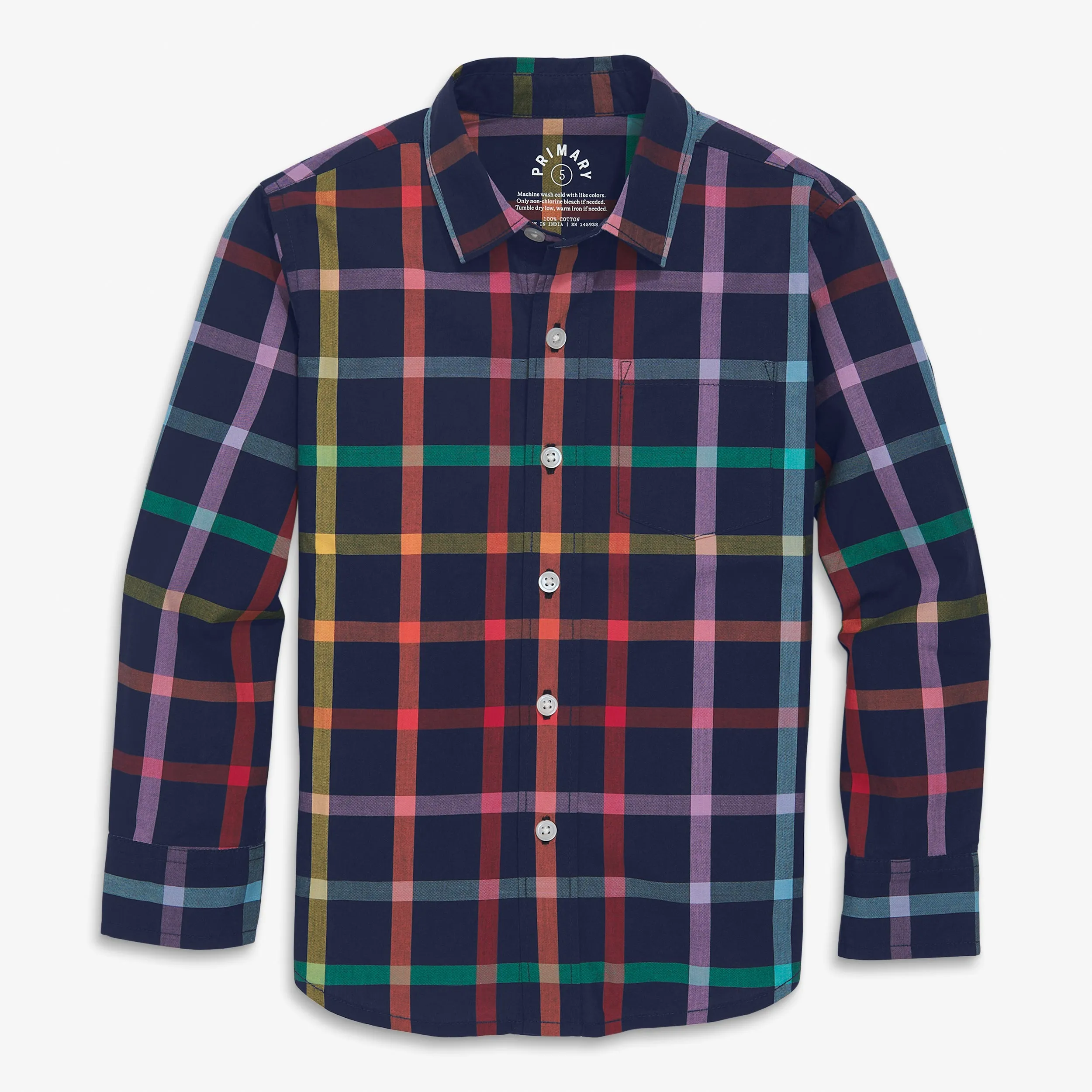 Long sleeve rainbow plaid button down