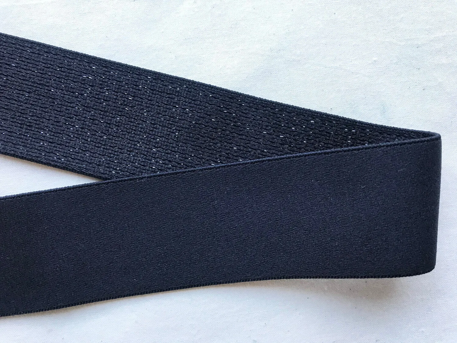 Luxury Lamé Satin Waistband Elastic Silver, Navy, Black 40mm