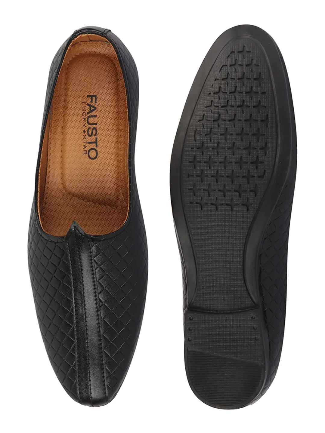 Men Black Ethnic Slip-On Juttis