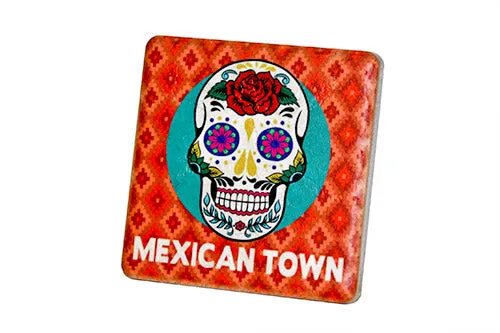 Mexican Town Skull Porcelain Tile Coaster