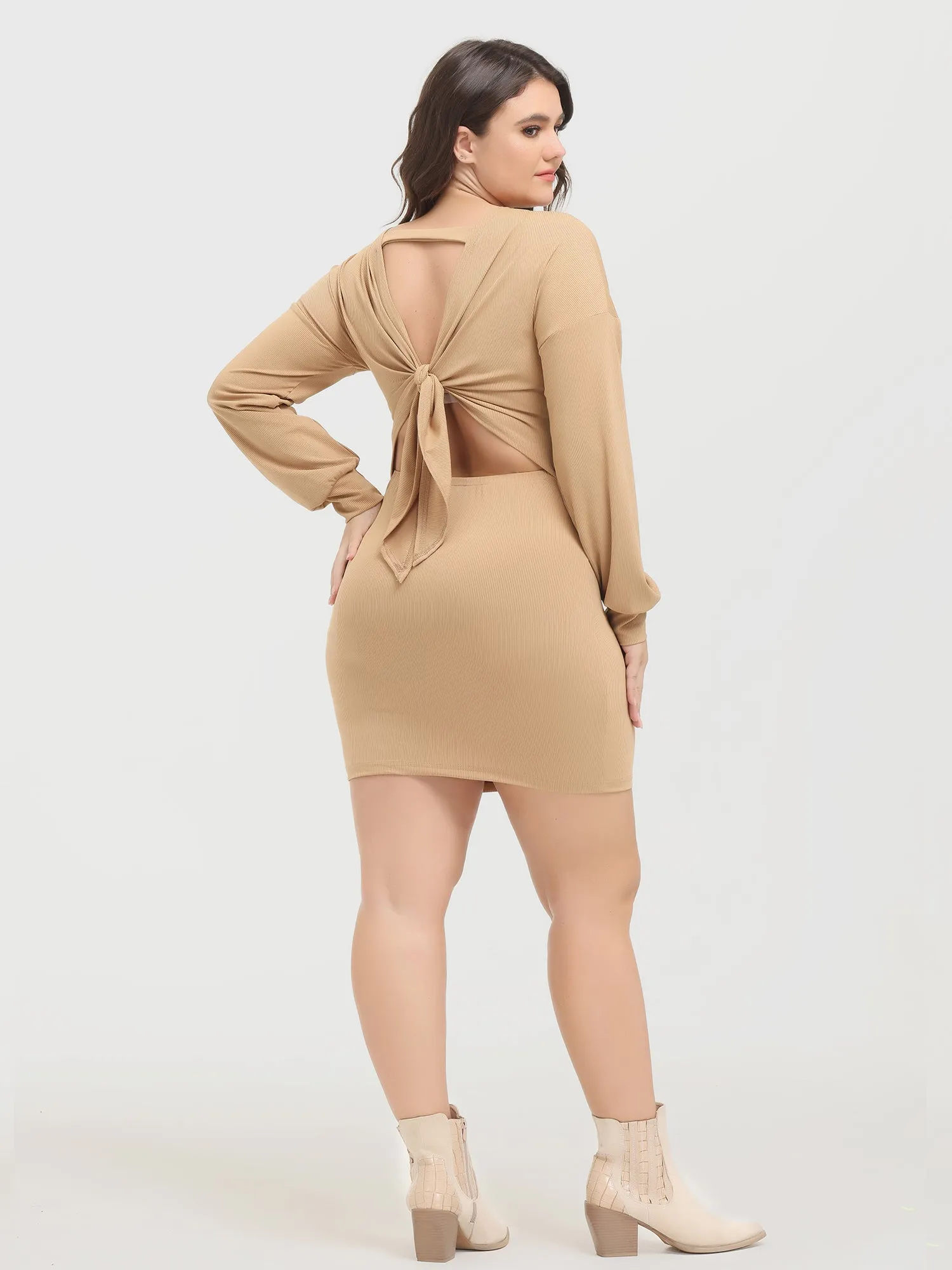 Midsize Bow Back Lantern Sleeve Mini Dress