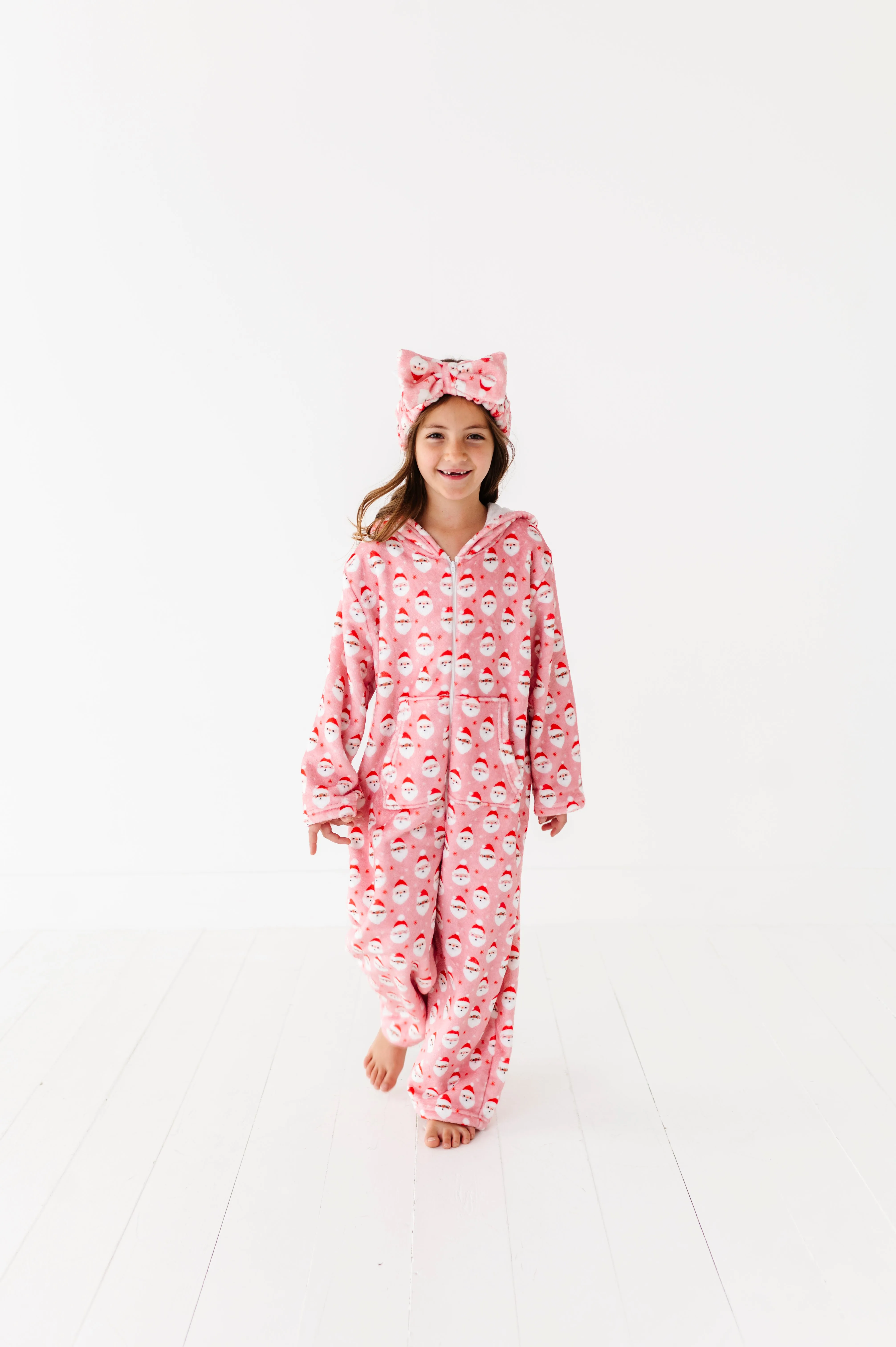 Plush Long Sleeve Onesie-Vintage Santa Pink