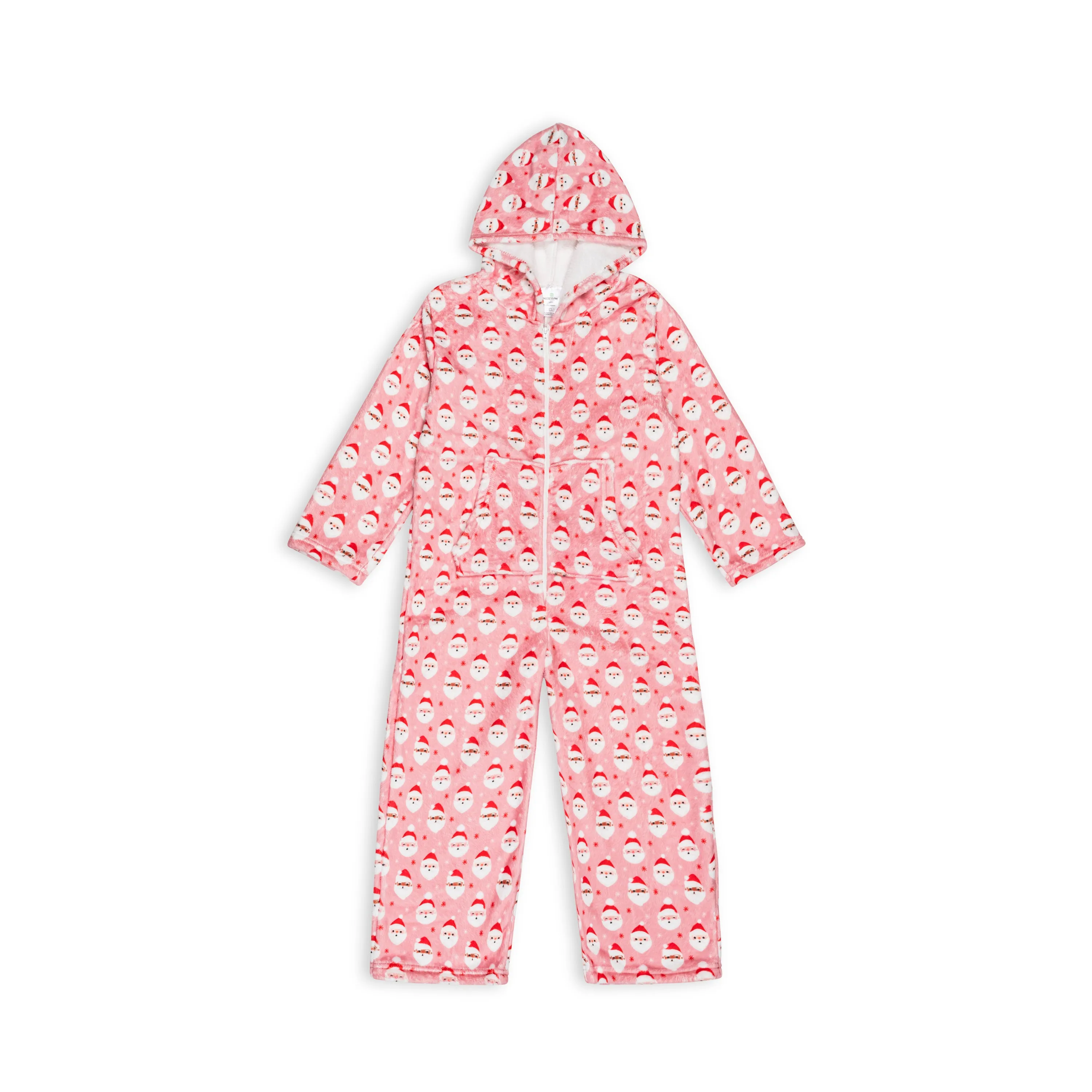 Plush Long Sleeve Onesie-Vintage Santa Pink