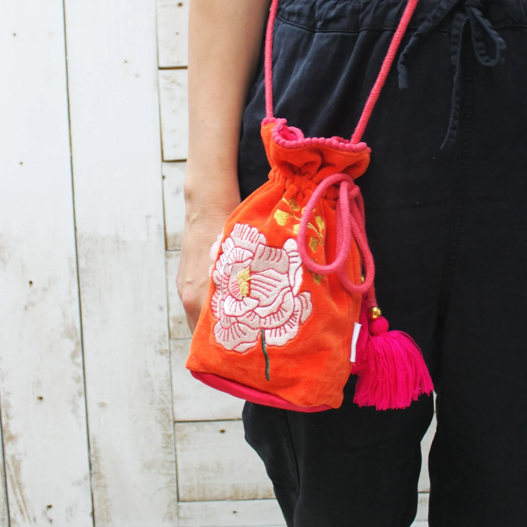 Posy Orange Drawstring Pouch Bag