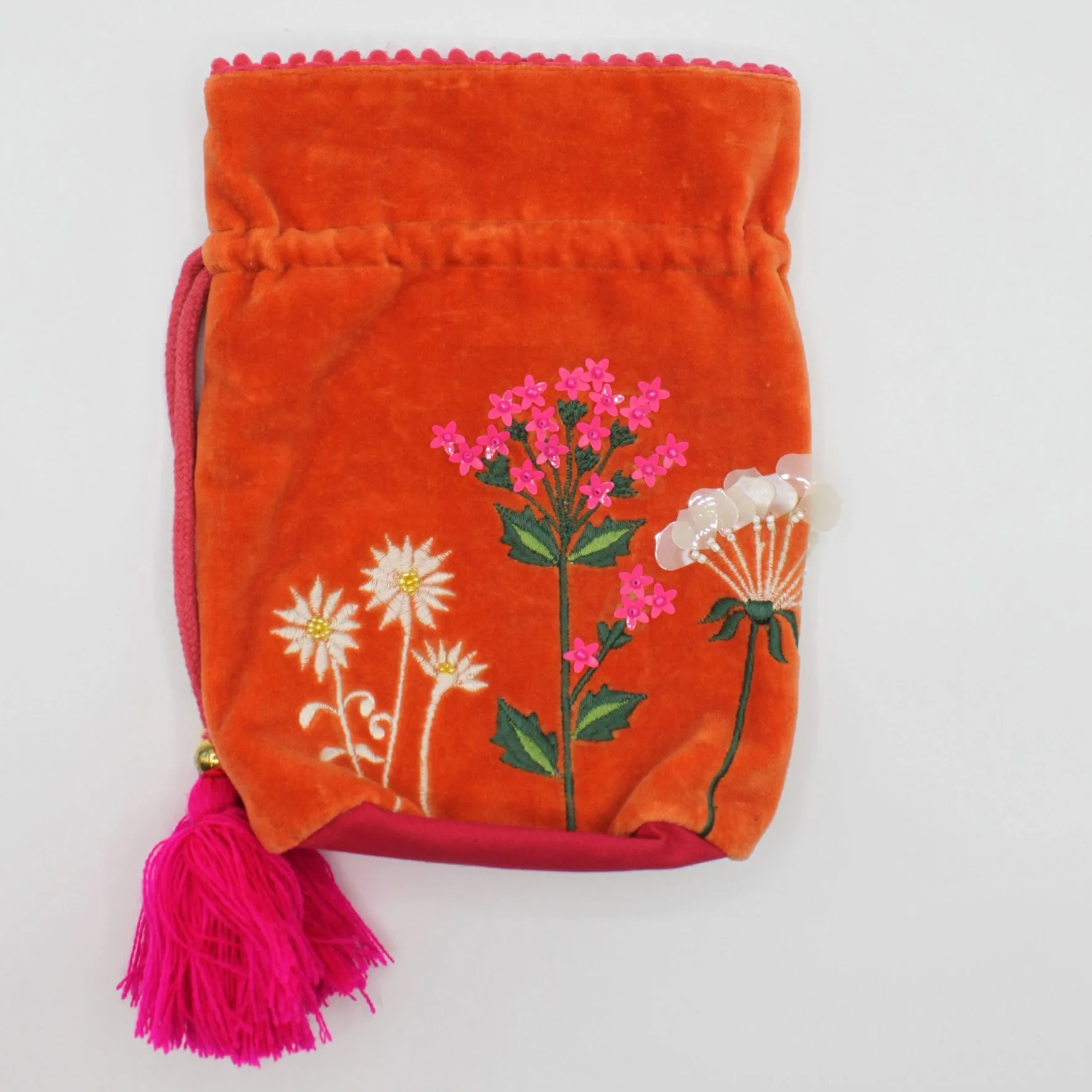 Posy Orange Drawstring Pouch Bag