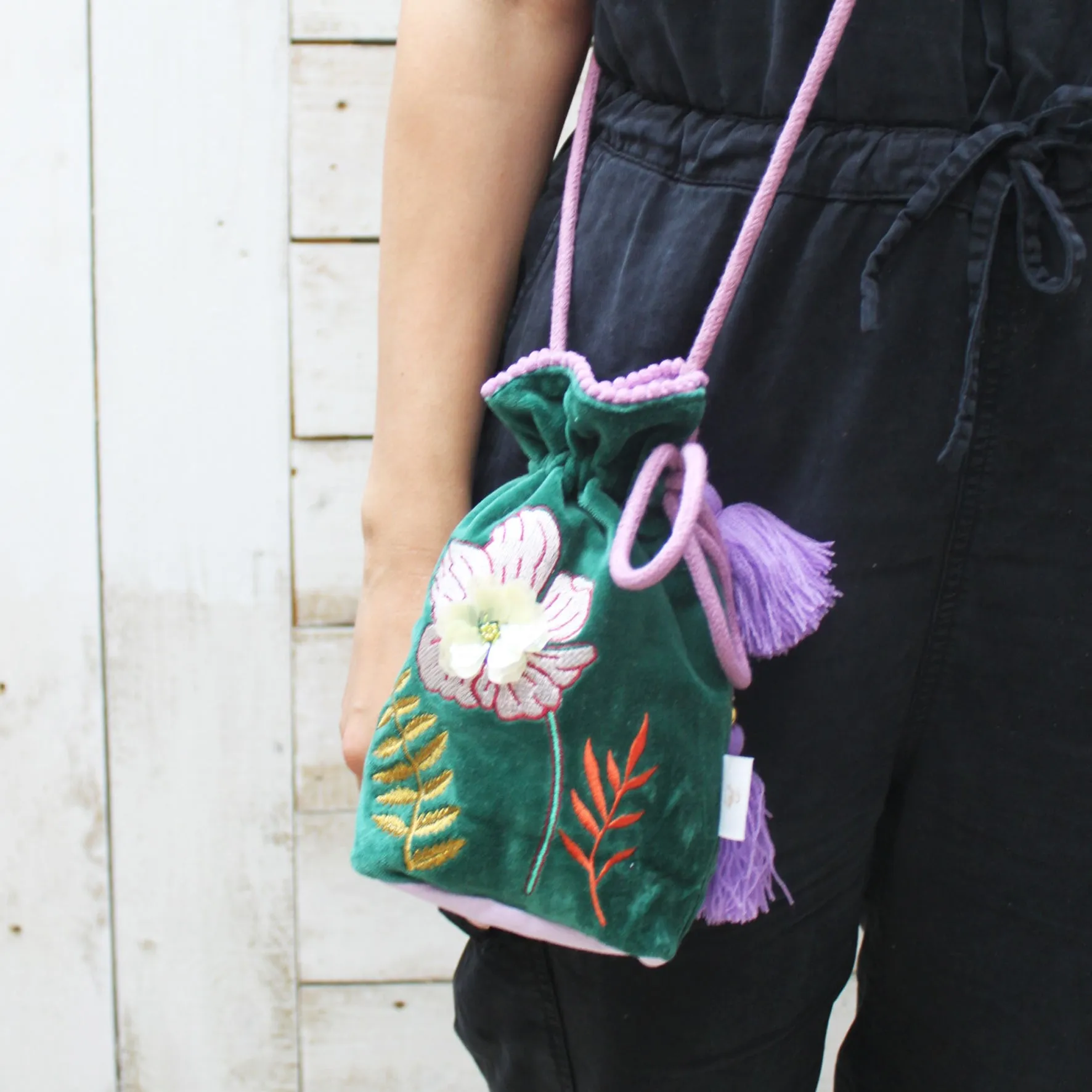 Posy Teal Drawstring Pouch