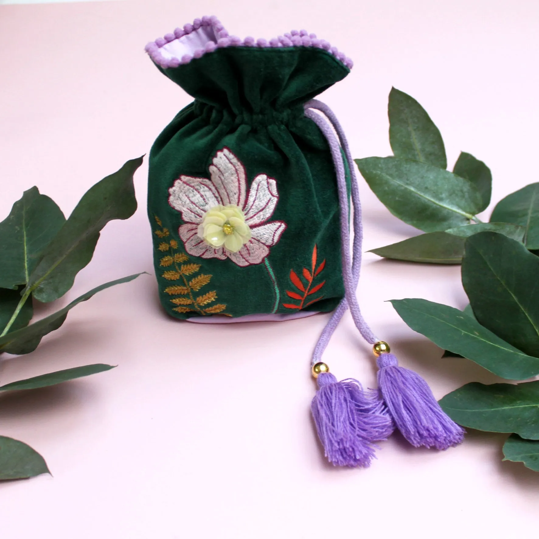 Posy Teal Drawstring Pouch