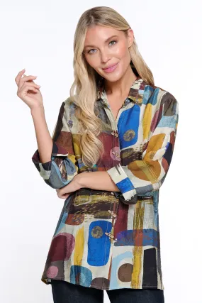 Printed Woven Button Front Blouse - Abstract Multi