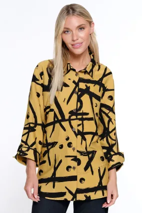 Printed Woven Button Front Blouse - Gold