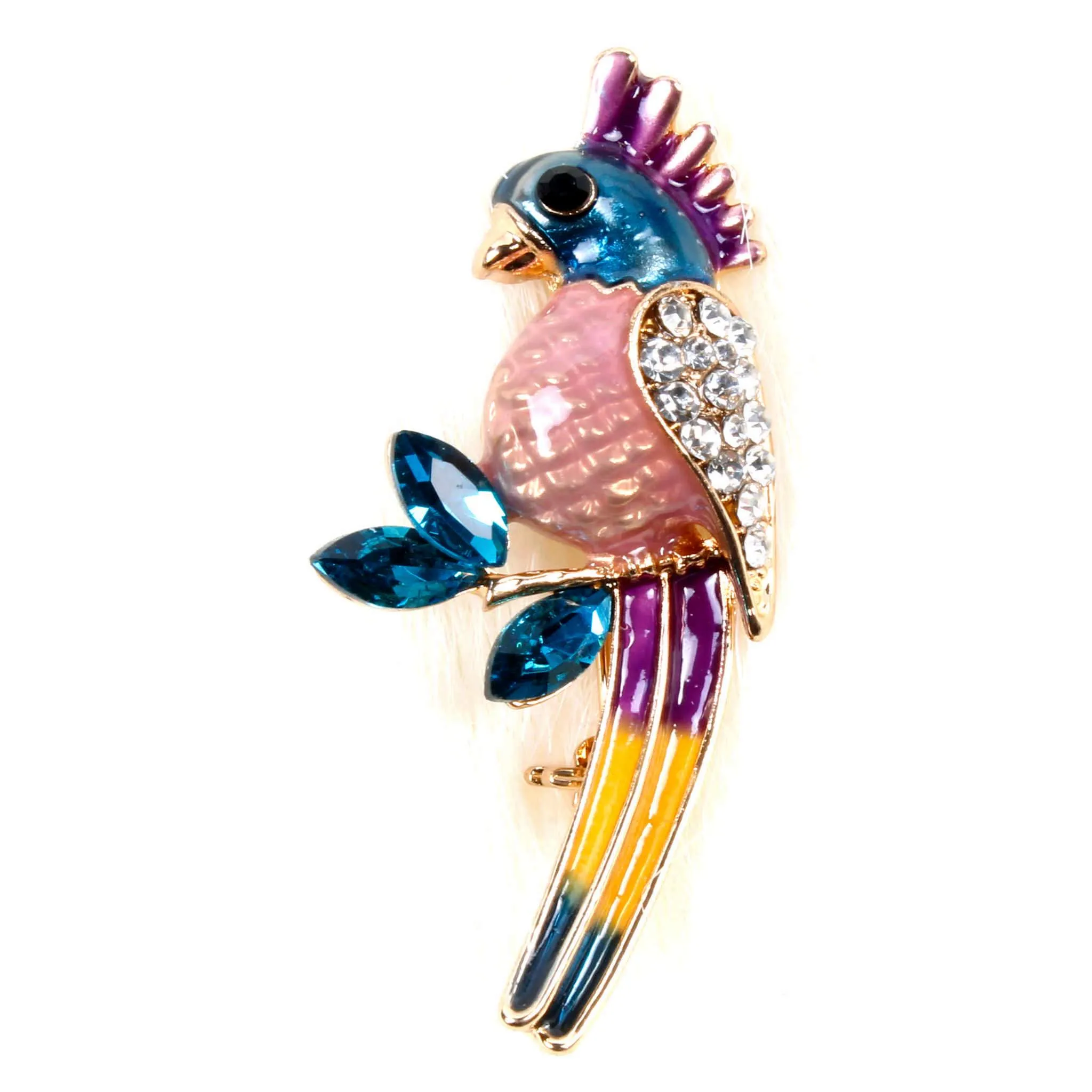 Rhinestone Studded Enamel Painted Colourful Bird Design Metal Brooch Lapel Pin, Unisex