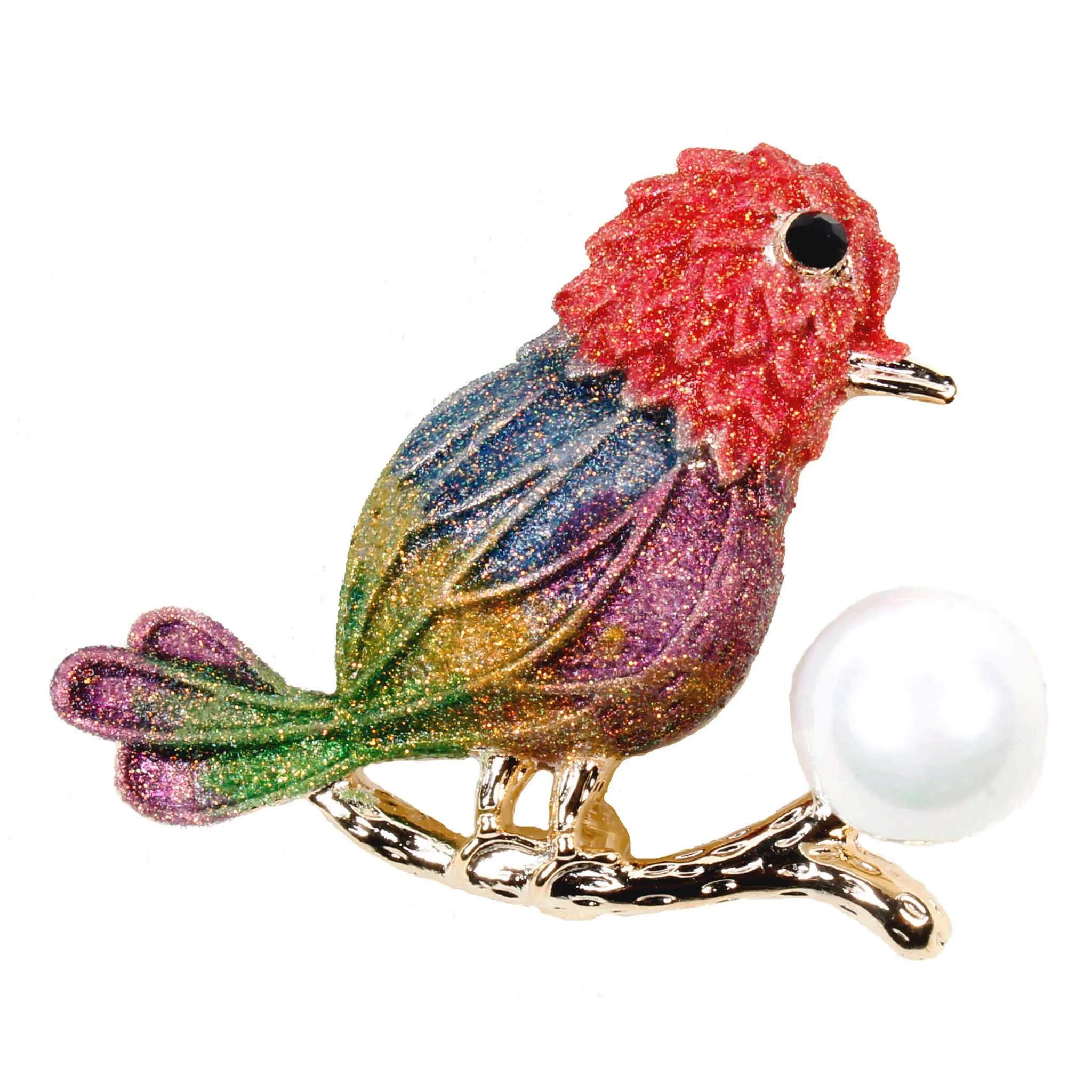 Rhinestone Studded Enamel Painted Colourful Bird Design Metal Brooch Lapel Pin, Unisex