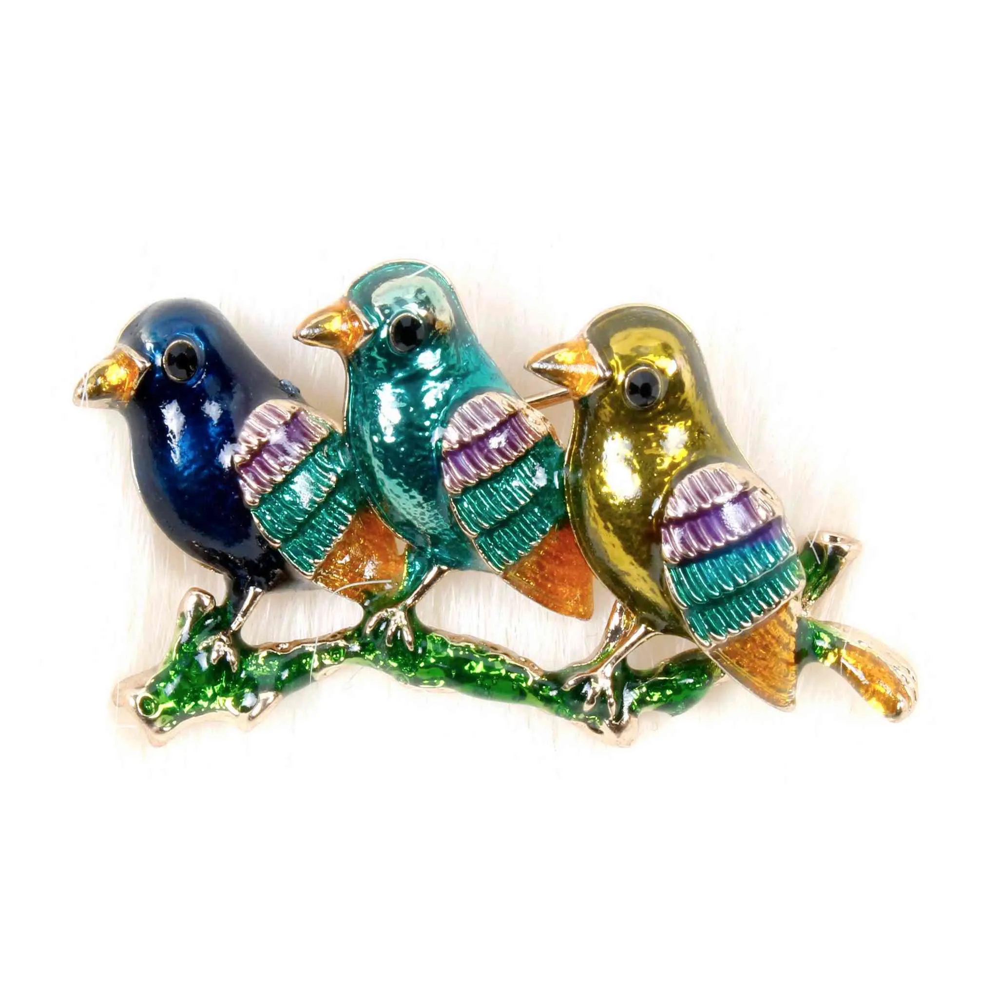 Rhinestone Studded Enamel Painted Colourful Bird Design Metal Brooch Lapel Pin, Unisex