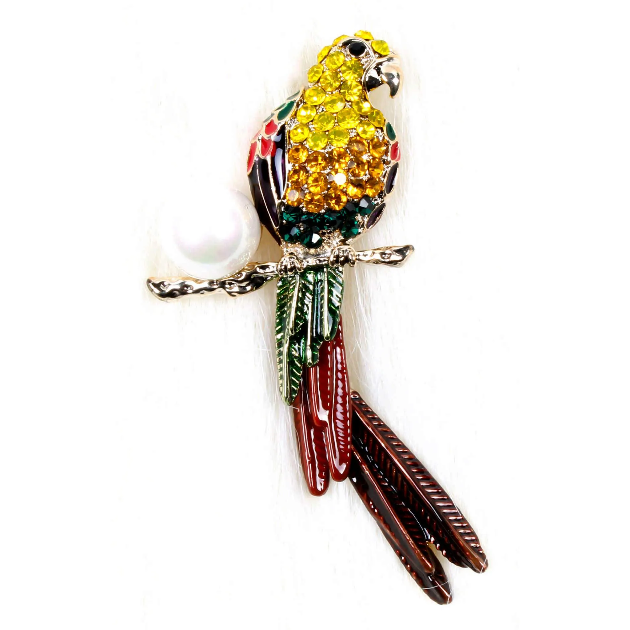 Rhinestone Studded Enamel Painted Colourful Bird Design Metal Brooch Lapel Pin, Unisex