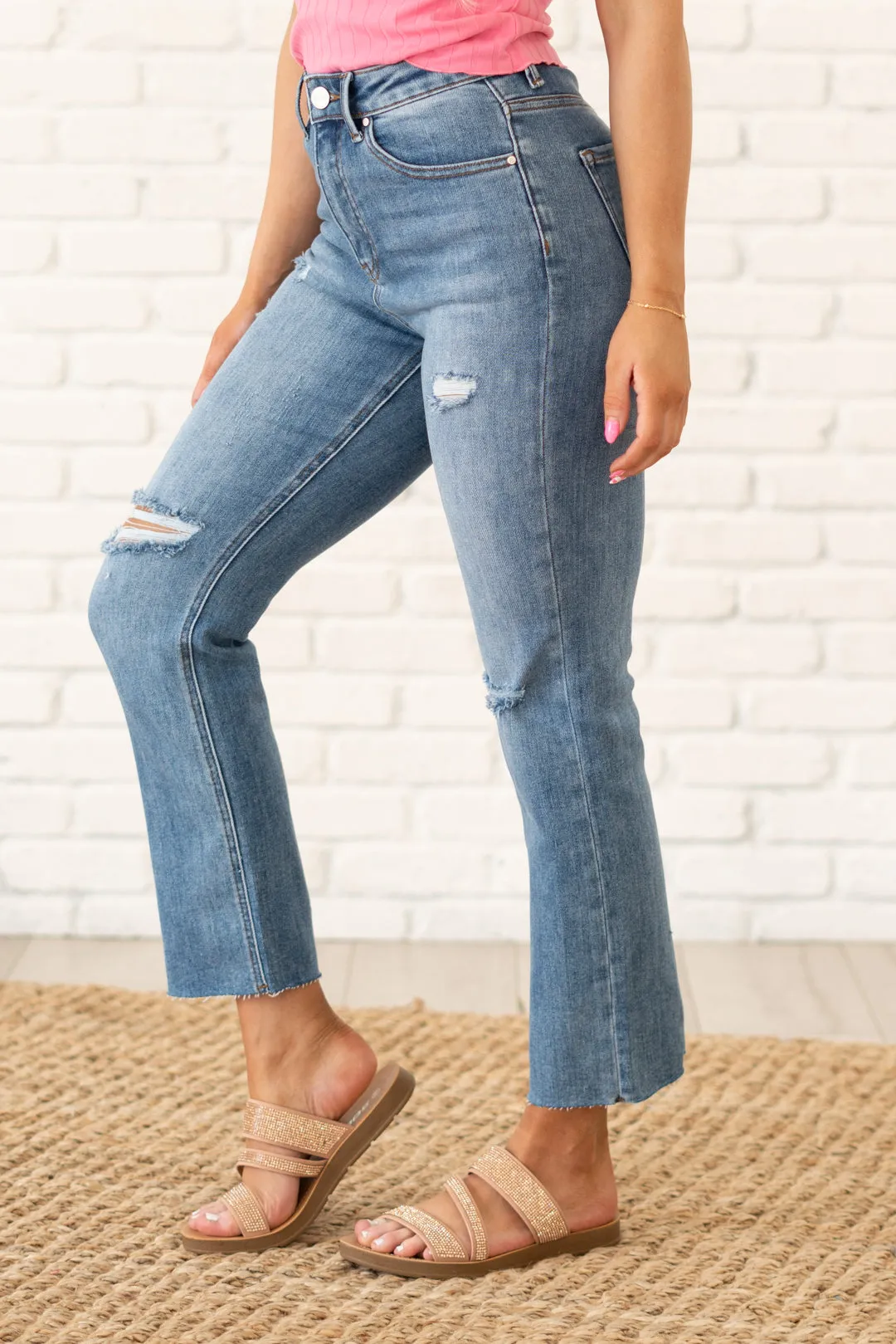 Shirley High Rise Distressed Straight Leg