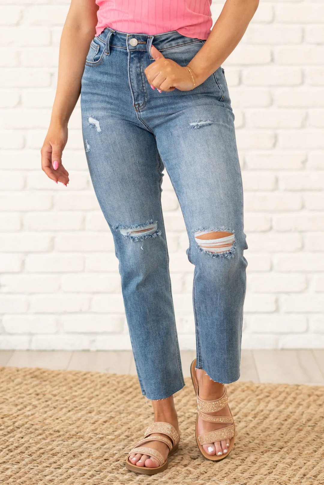 Shirley High Rise Distressed Straight Leg