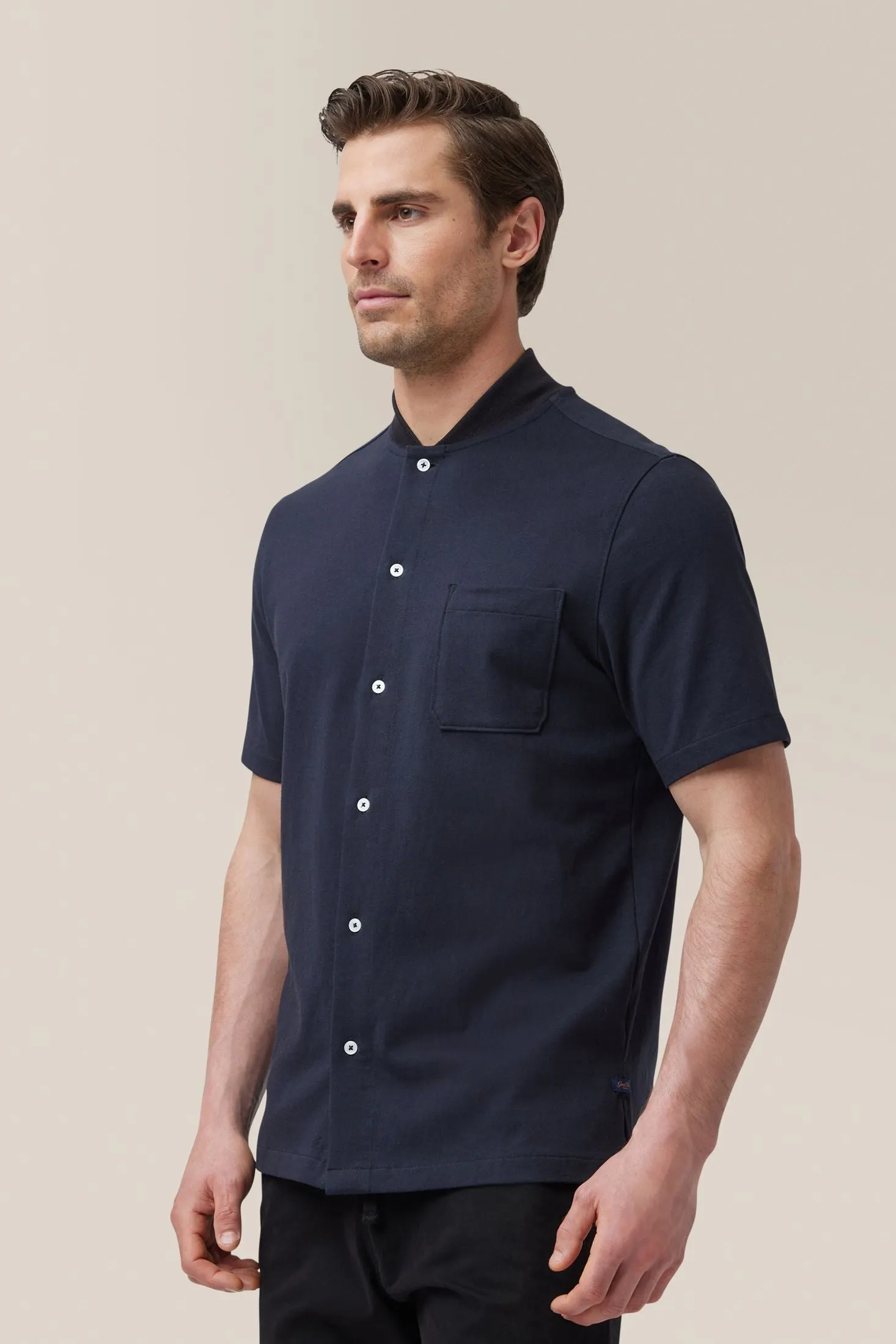 Short Sleeve Rib Collar Shirt | Cotton