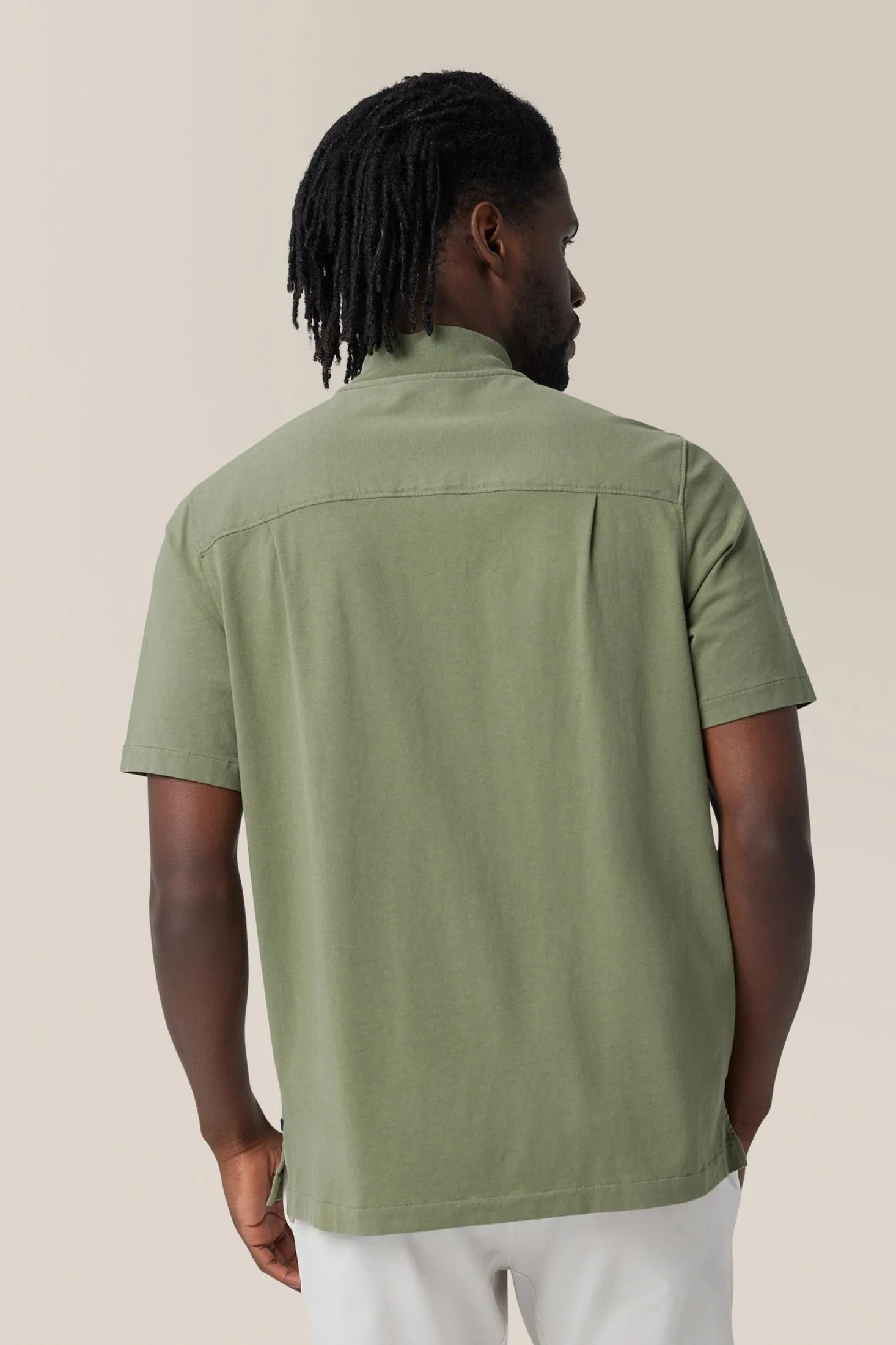 Short Sleeve Rib Collar Shirt | Cotton