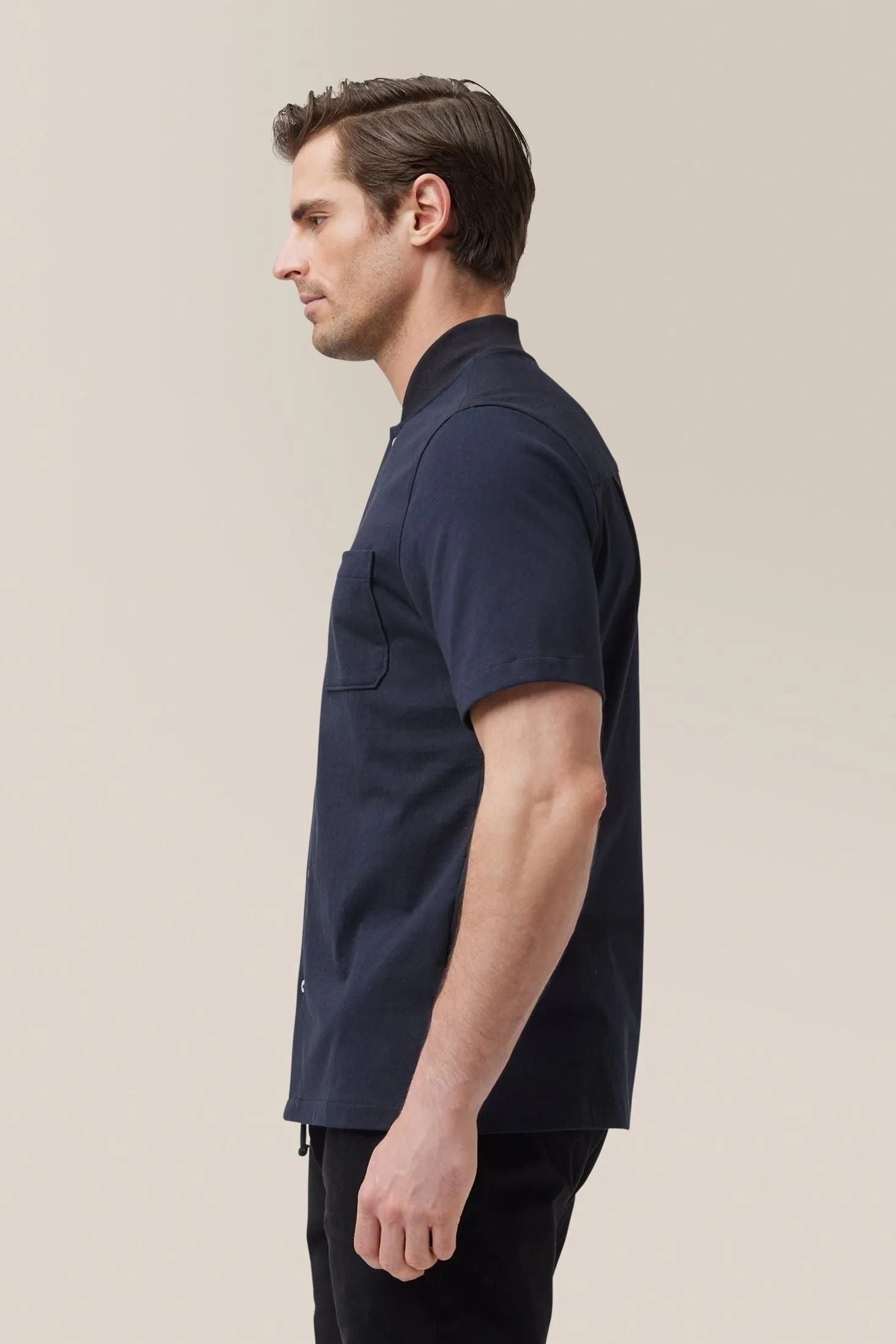 Short Sleeve Rib Collar Shirt | Cotton