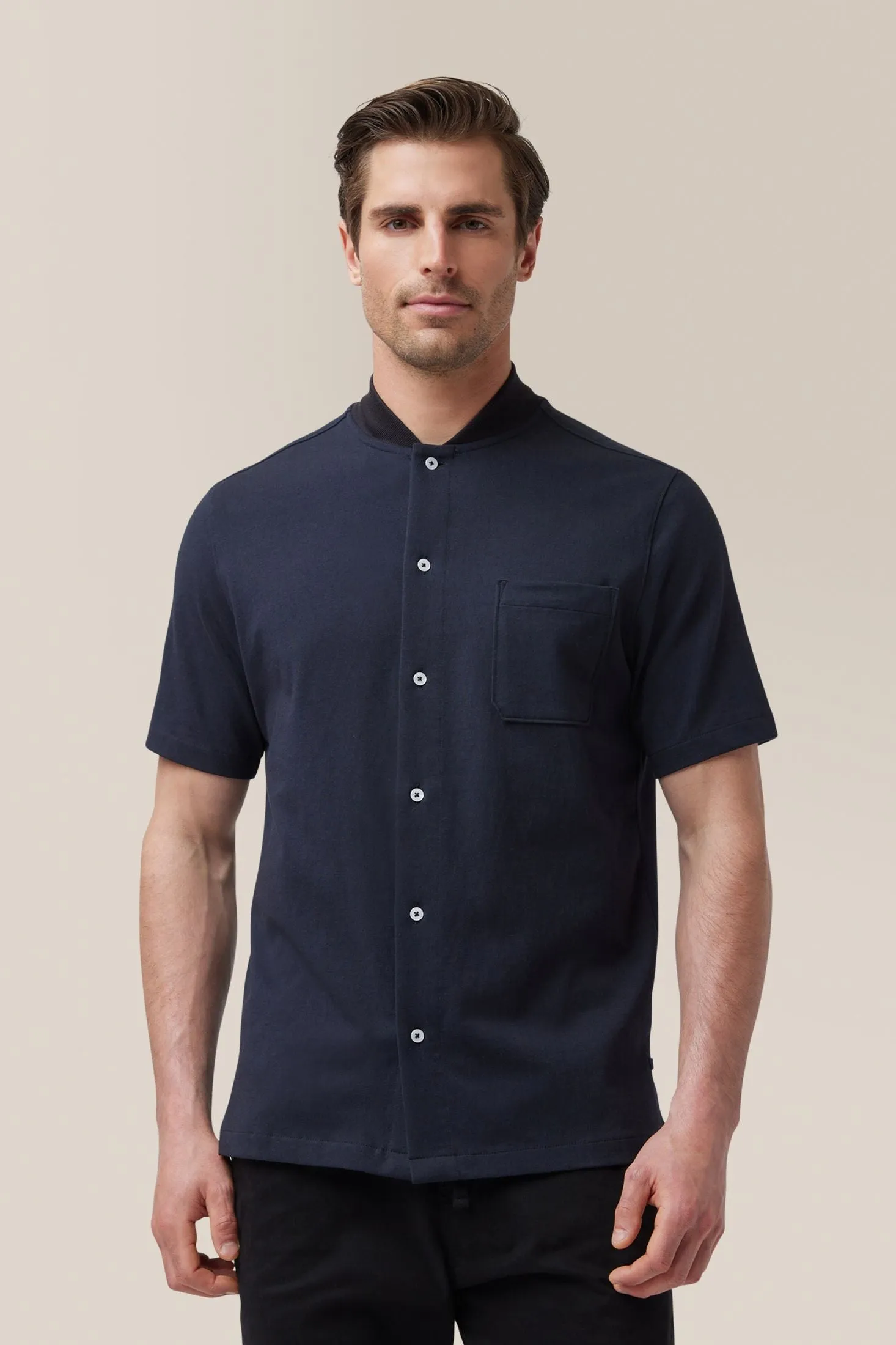 Short Sleeve Rib Collar Shirt | Cotton