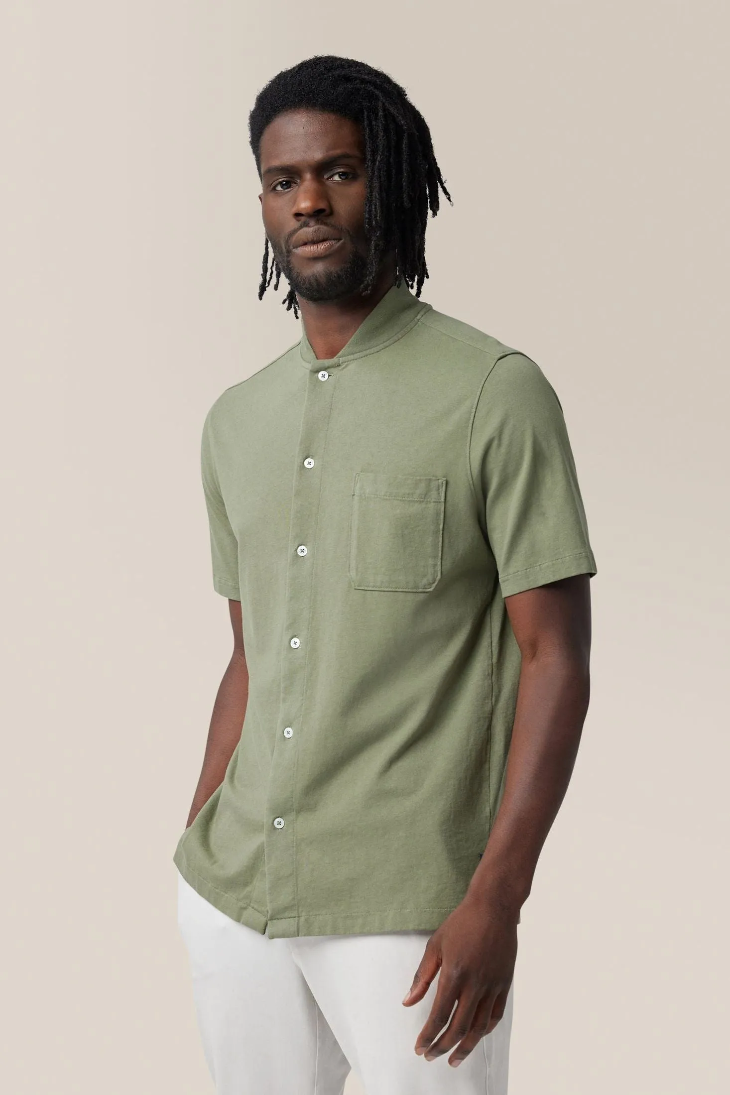 Short Sleeve Rib Collar Shirt | Cotton