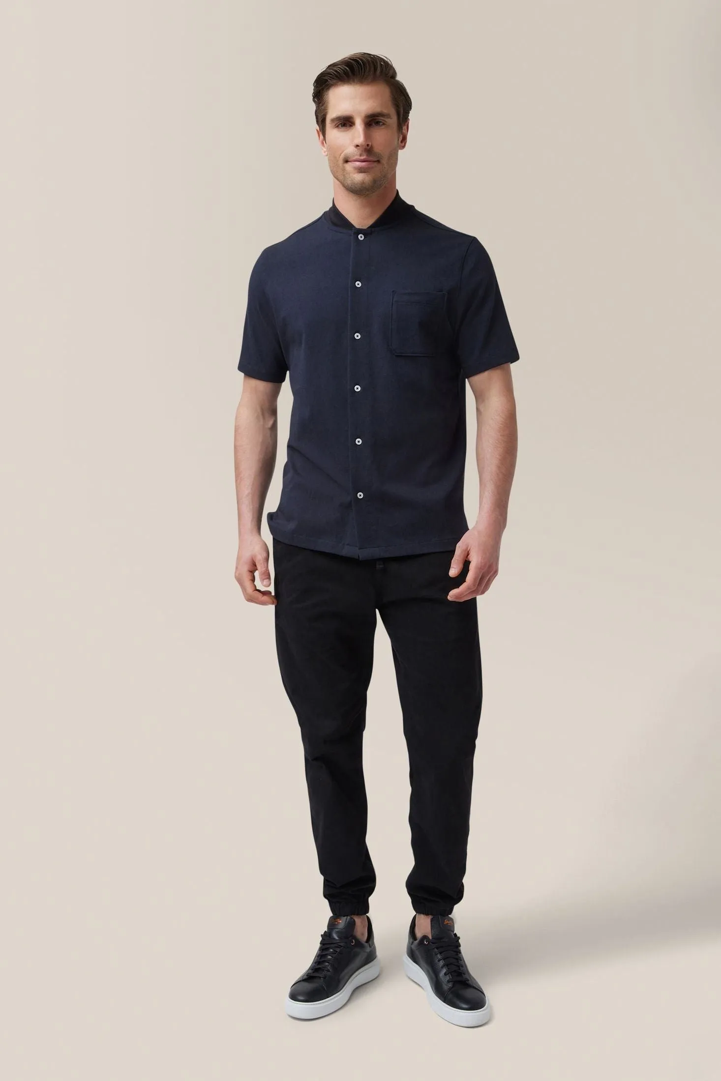 Short Sleeve Rib Collar Shirt | Cotton