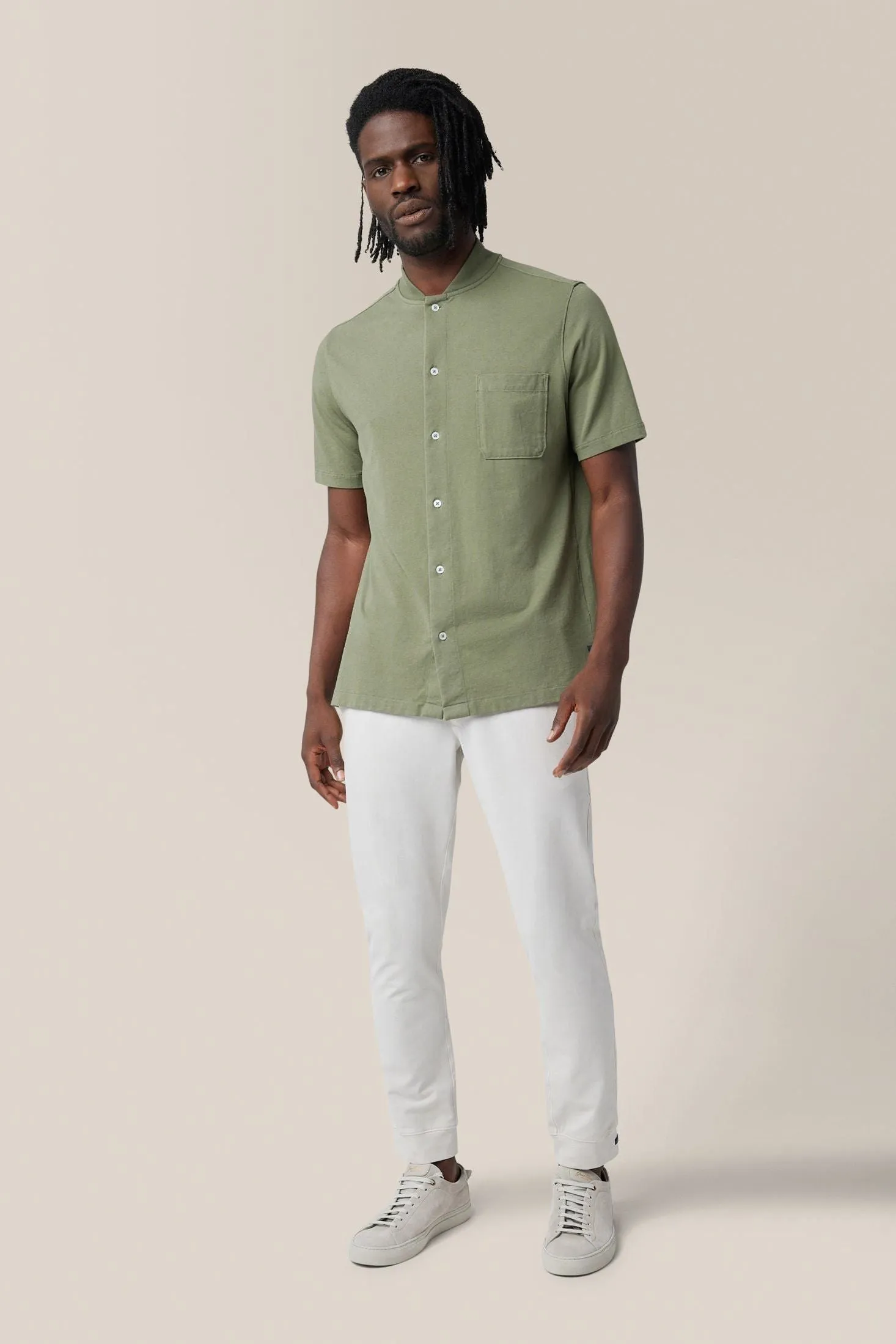 Short Sleeve Rib Collar Shirt | Cotton