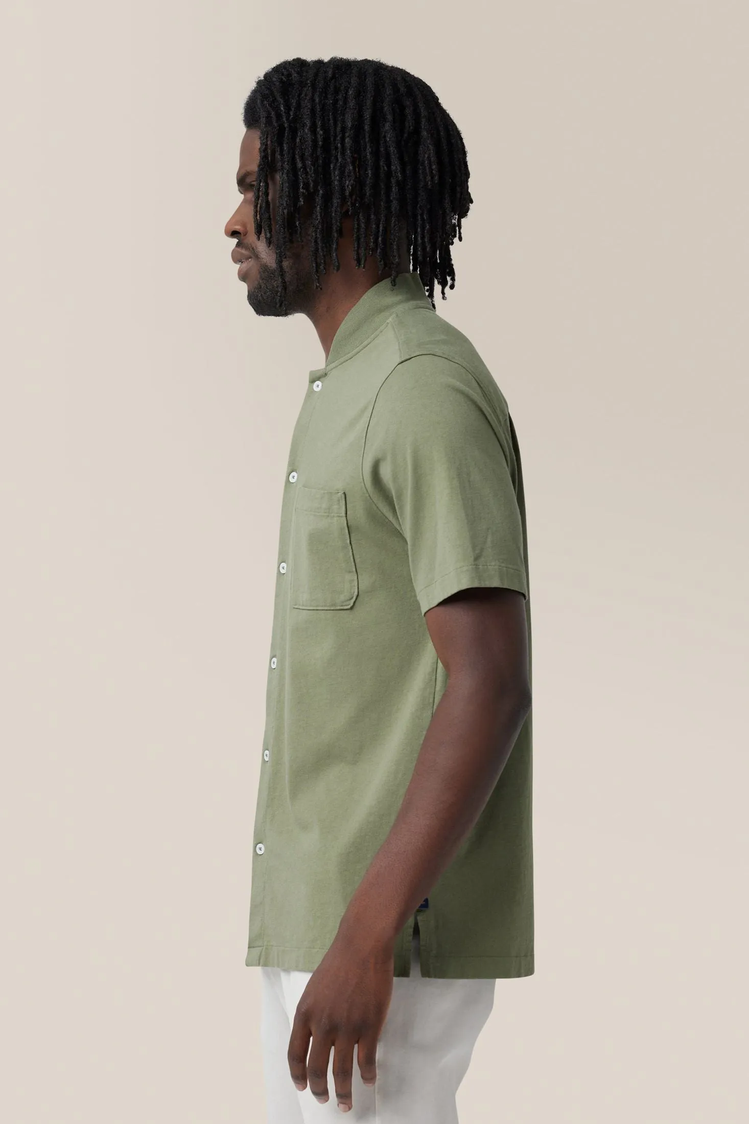 Short Sleeve Rib Collar Shirt | Cotton