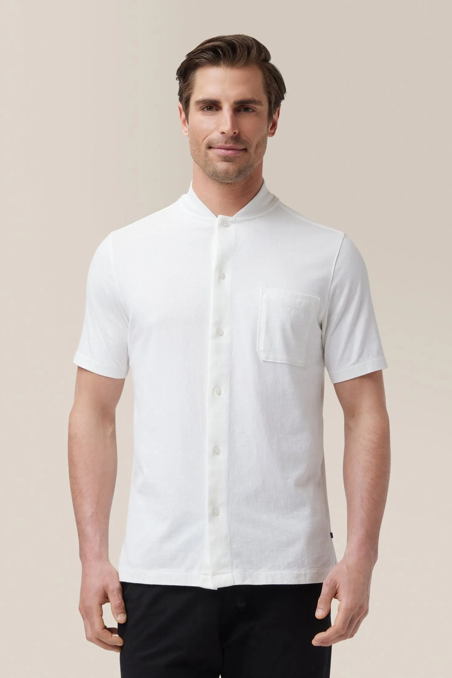 Short Sleeve Rib Collar Shirt | Cotton