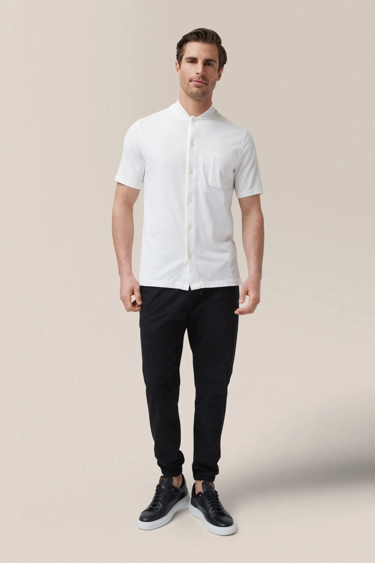 Short Sleeve Rib Collar Shirt | Cotton