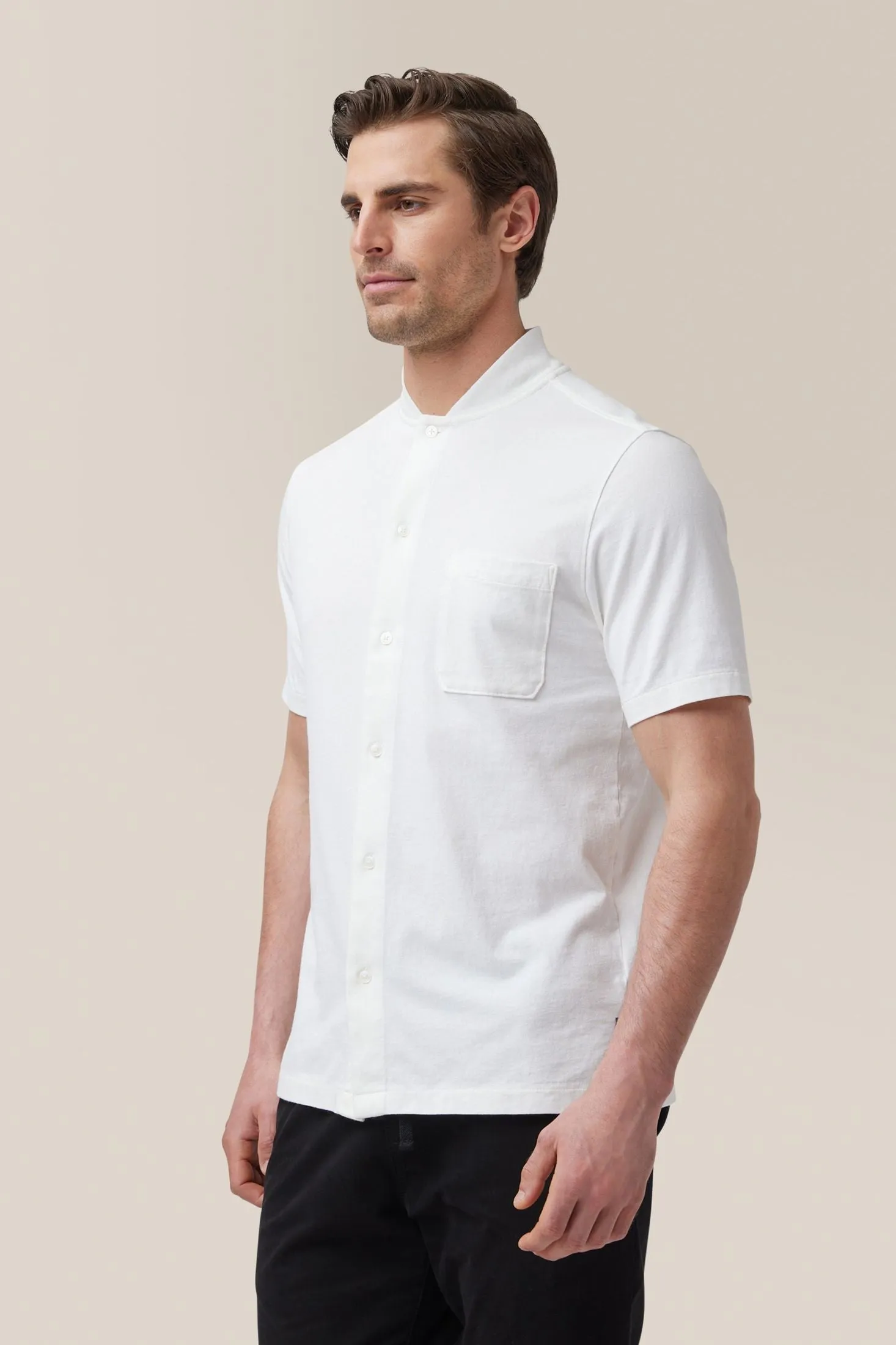 Short Sleeve Rib Collar Shirt | Cotton