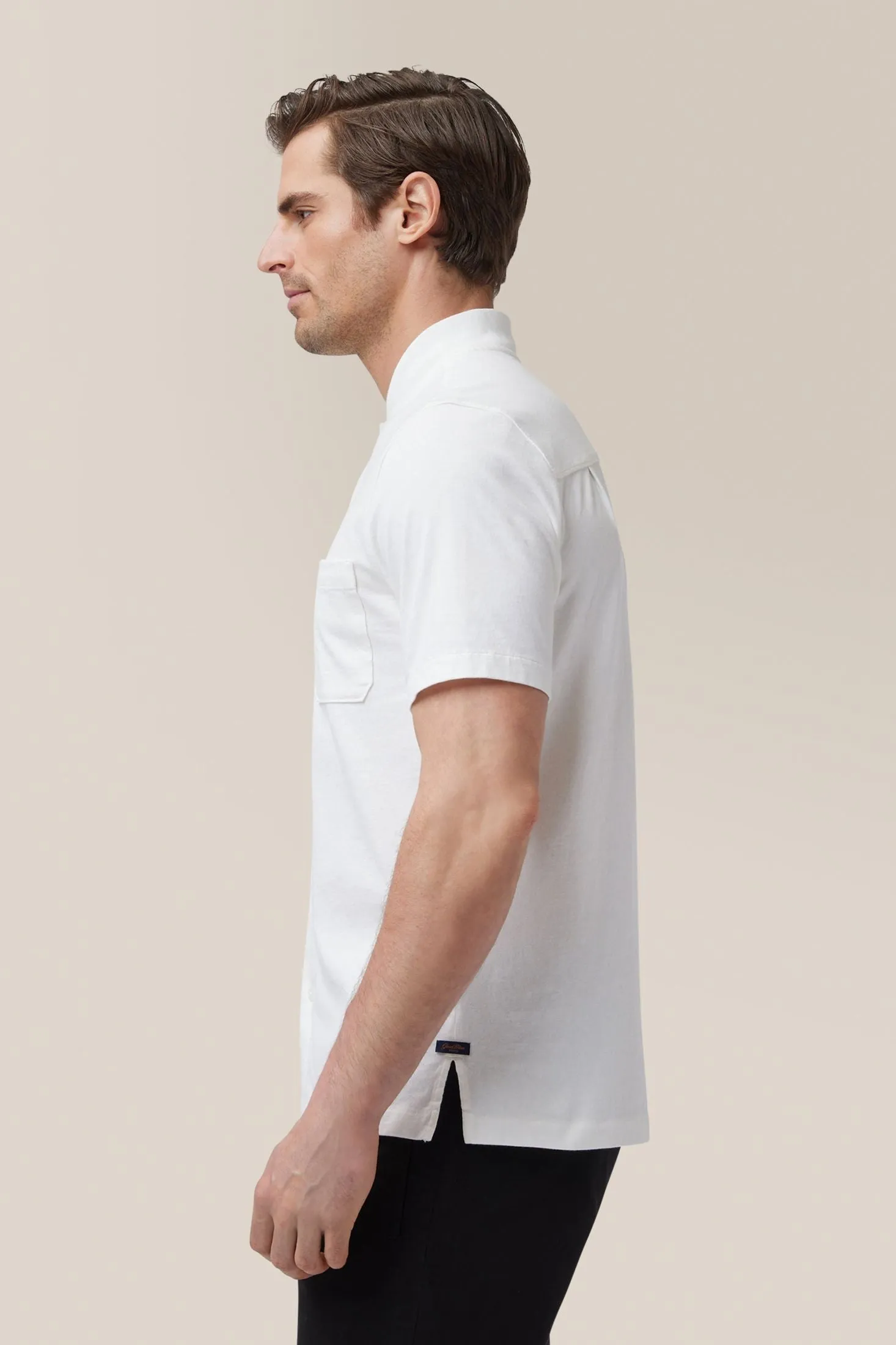 Short Sleeve Rib Collar Shirt | Cotton