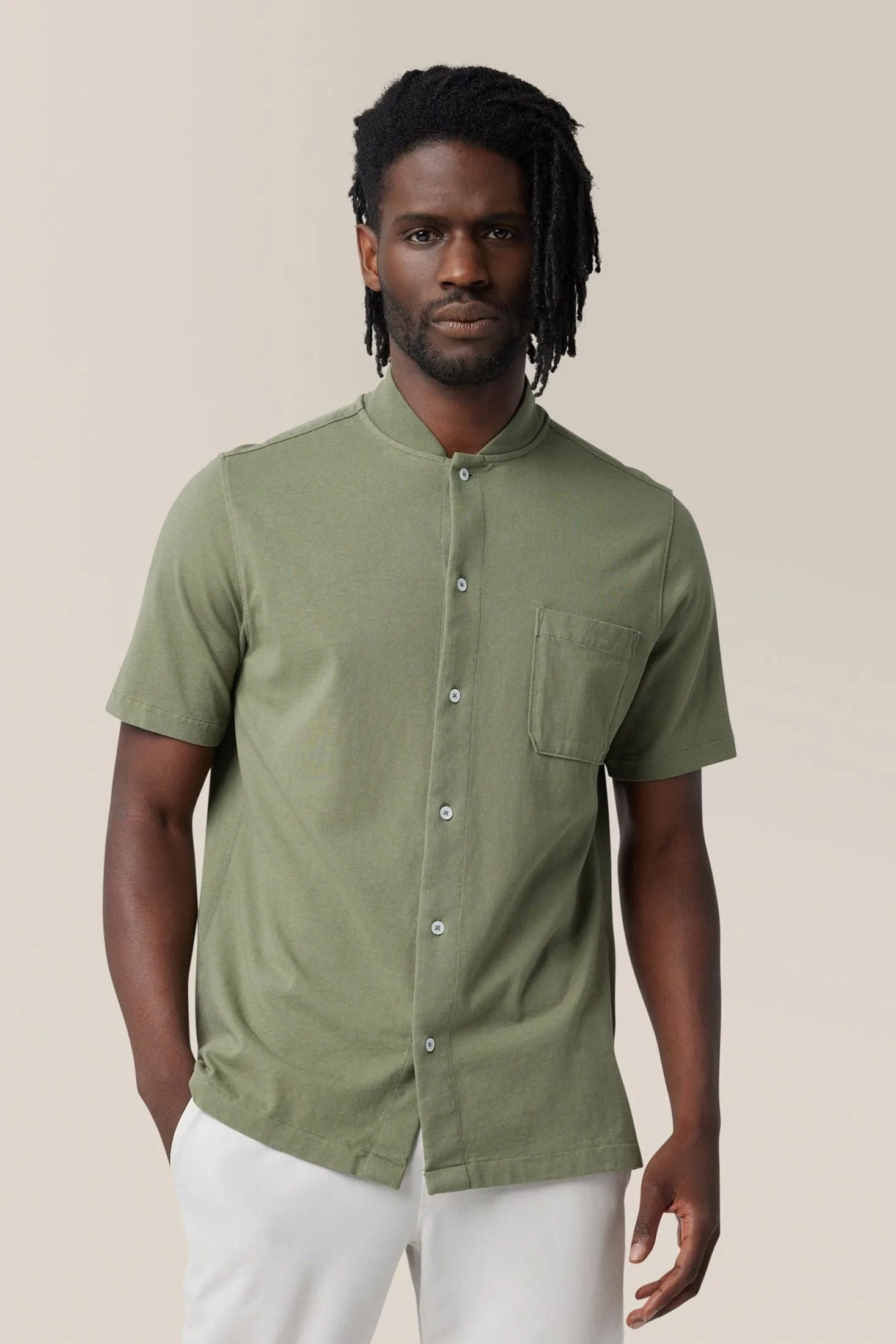 Short Sleeve Rib Collar Shirt | Cotton