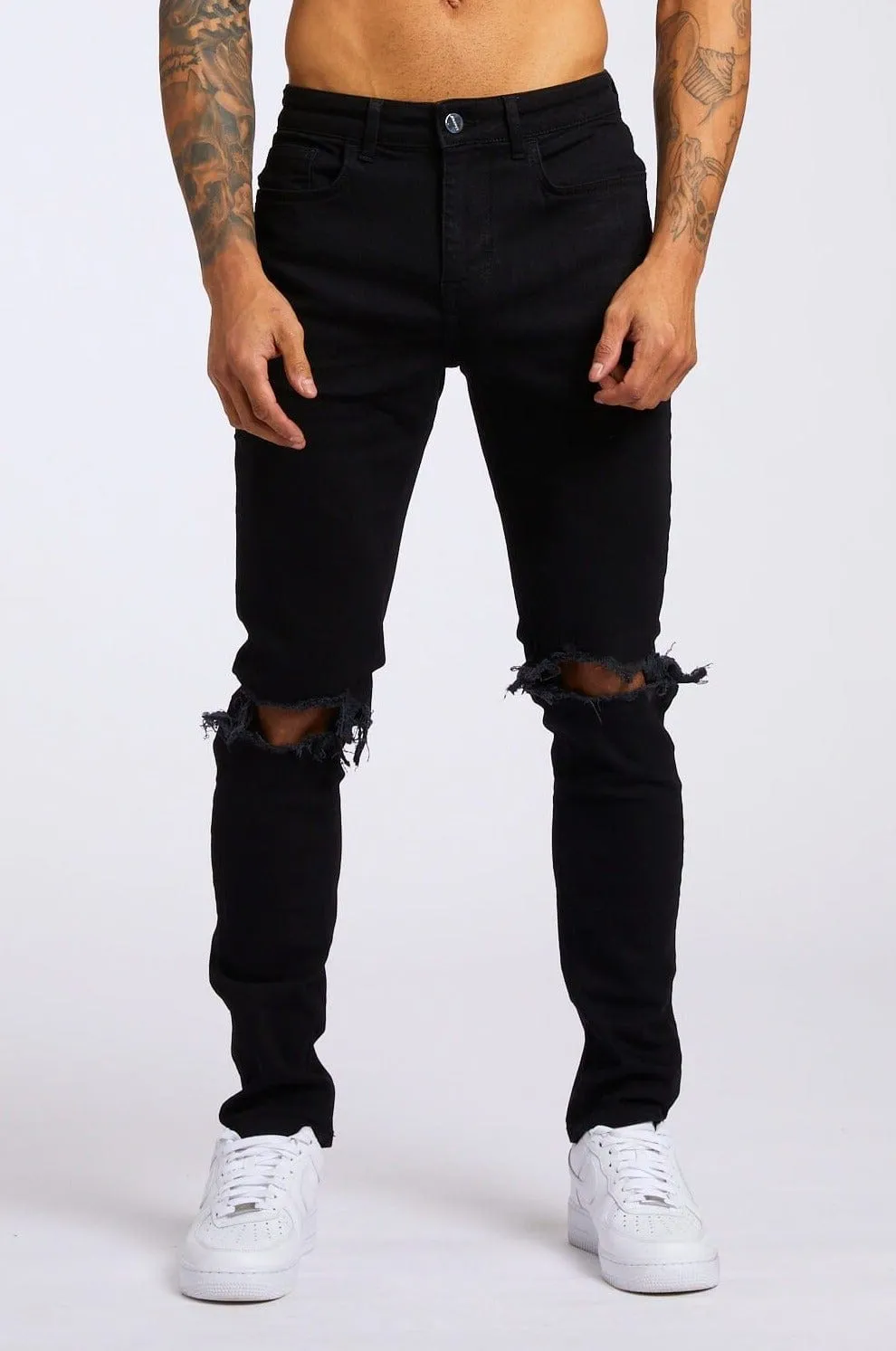 SLIM FIT JEANS 1.0 - BLACK DESTROYED KNEE