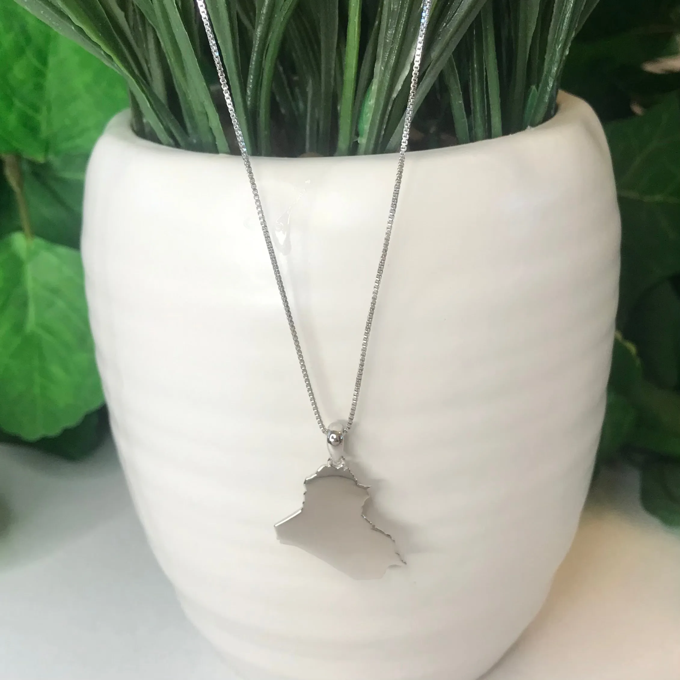 Sterling Silver Iraq Map Necklace - Available in 3 Colors