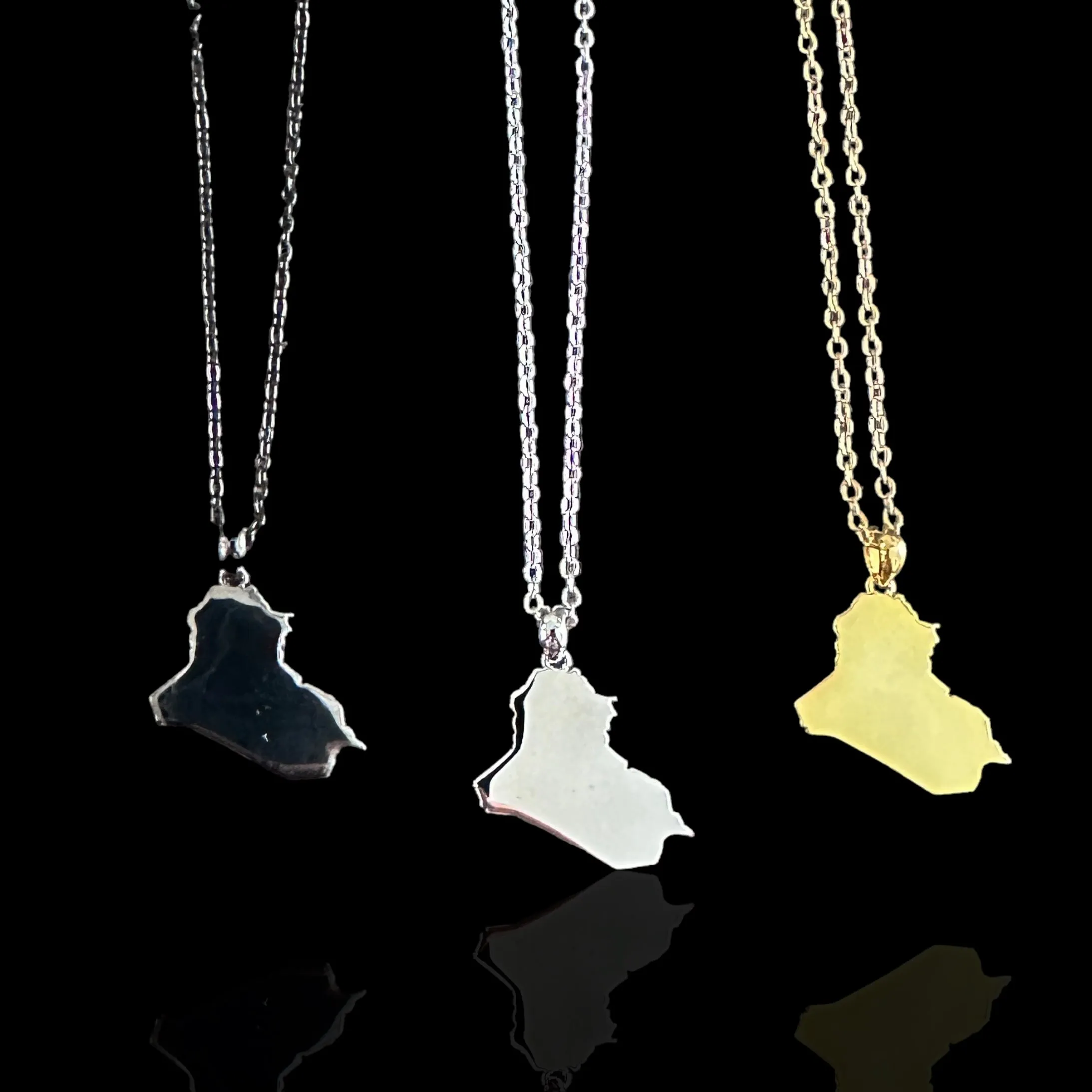 Sterling Silver Iraq Map Necklace - Available in 3 Colors