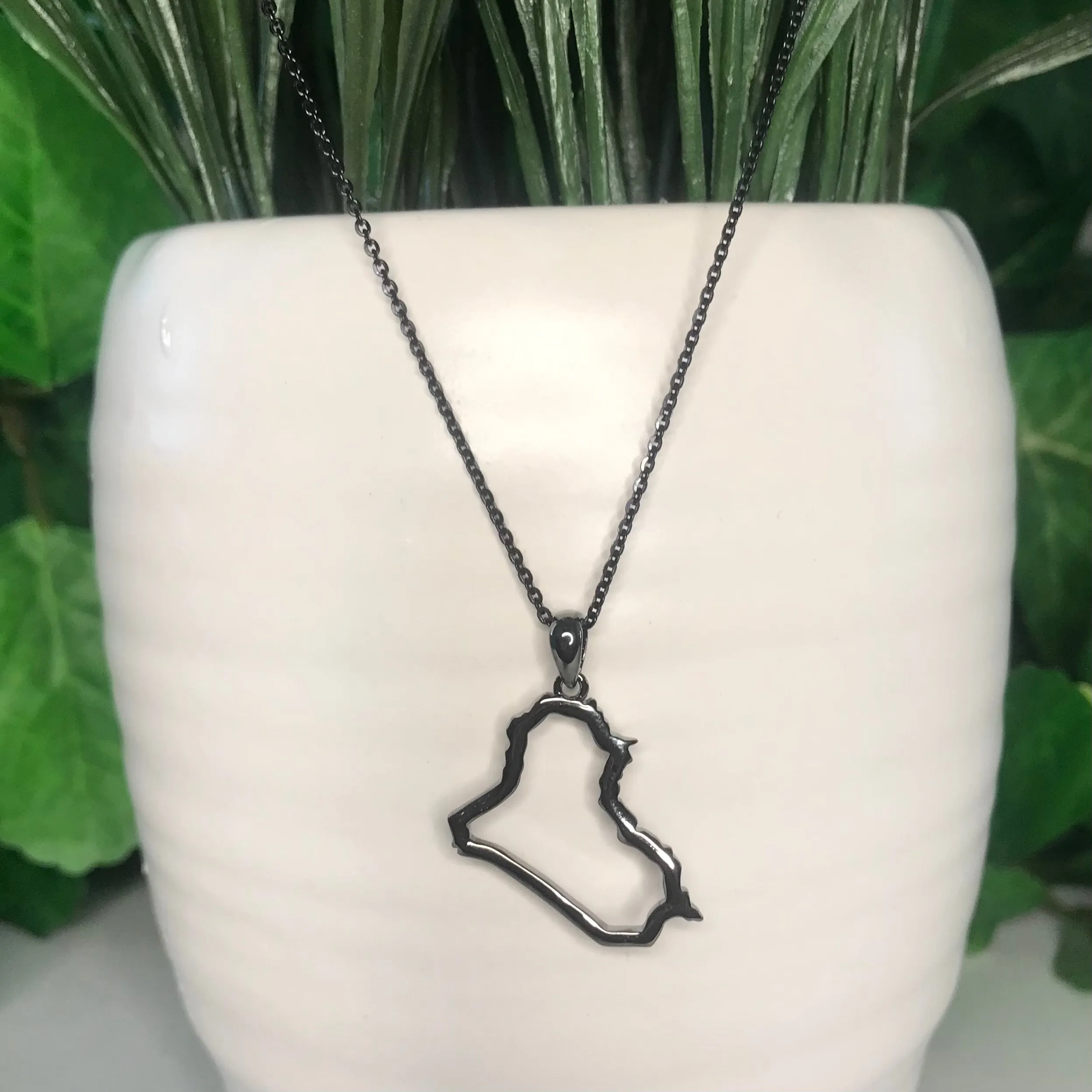 Sterling Silver Iraq Map Outline Necklace - Available in 3 Colors